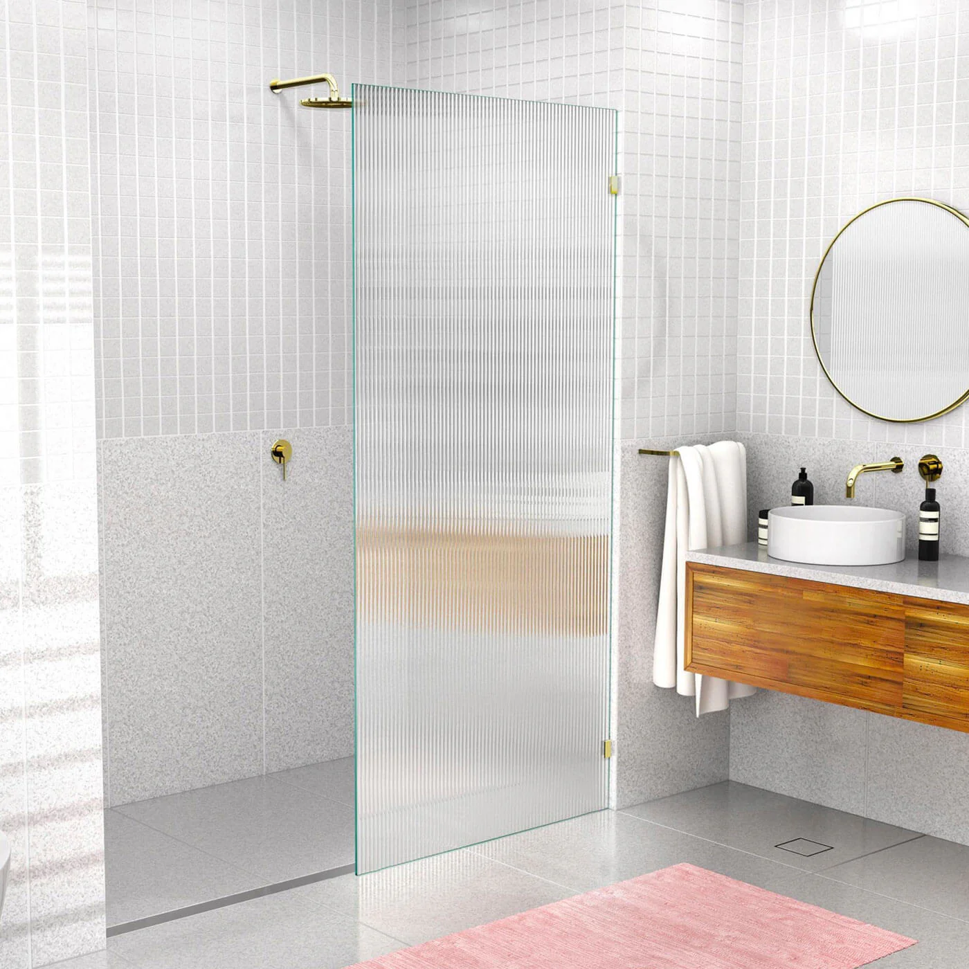 10mm Frameless Fluted Shower Screen Fixed Panel 2100mm High - Image 3