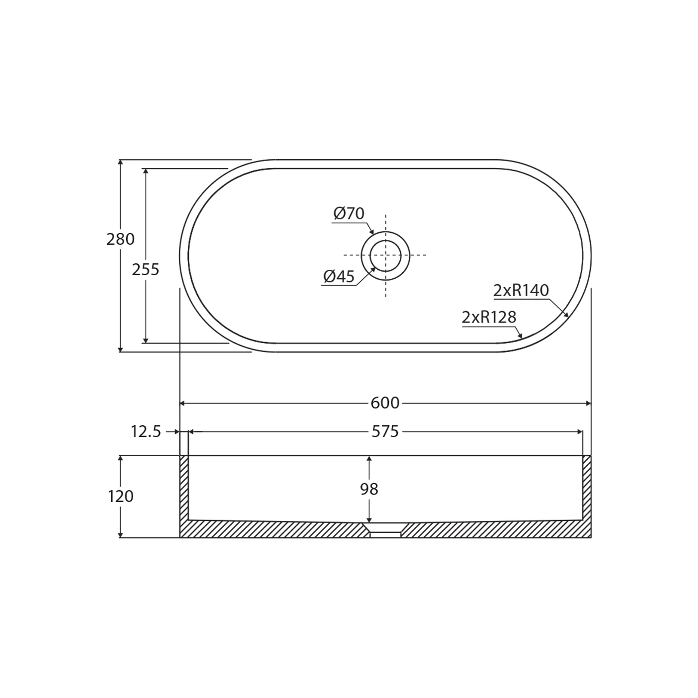 Alba Pill Concrete Above Counter Basin 600x280mm - Image 7