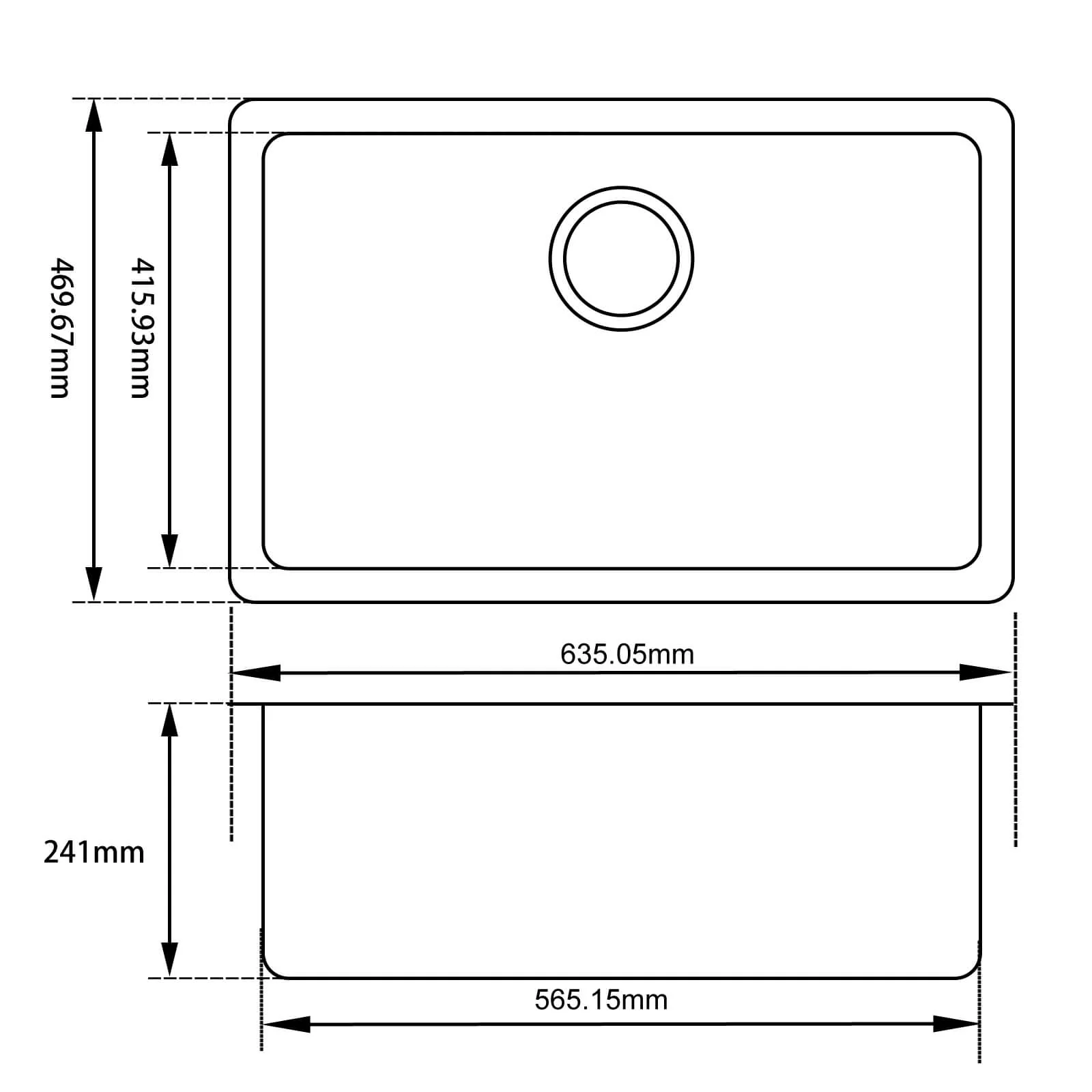 Arete Single Bowl Undermount Granite Sink 635x470x240mm - Image 3
