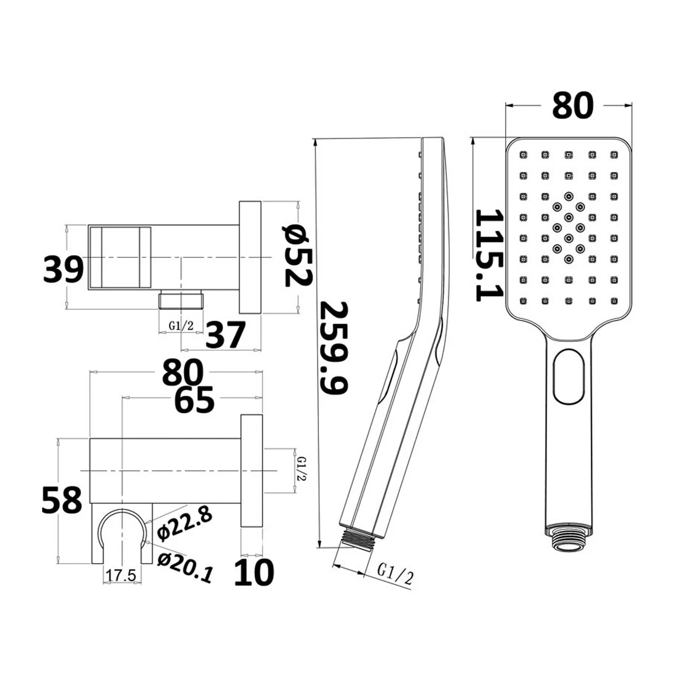 Alice Square Removable Shower Handset - Image 6