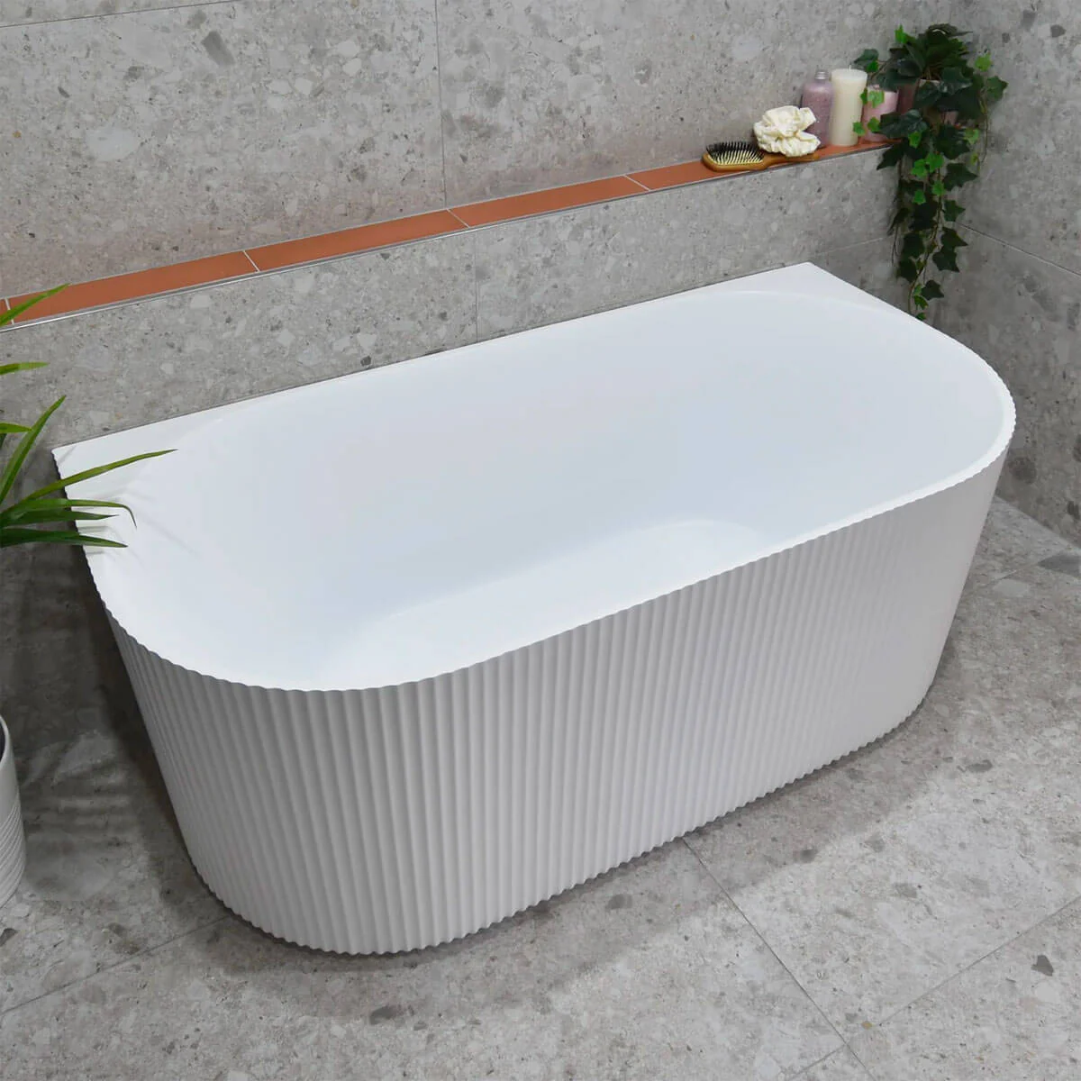 Bari Back to Wall Fluted Groove Freestanding Bathtub - Image 3