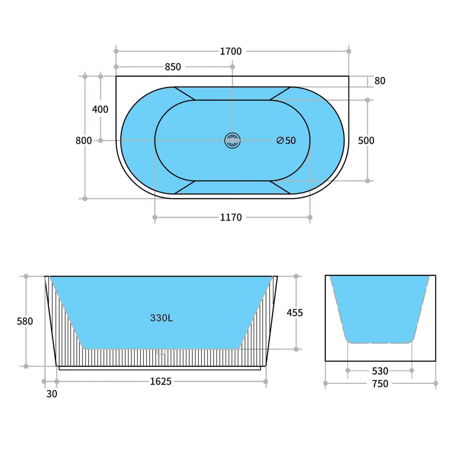 Bari Back to Wall Fluted Groove Freestanding Bathtub - Image 5