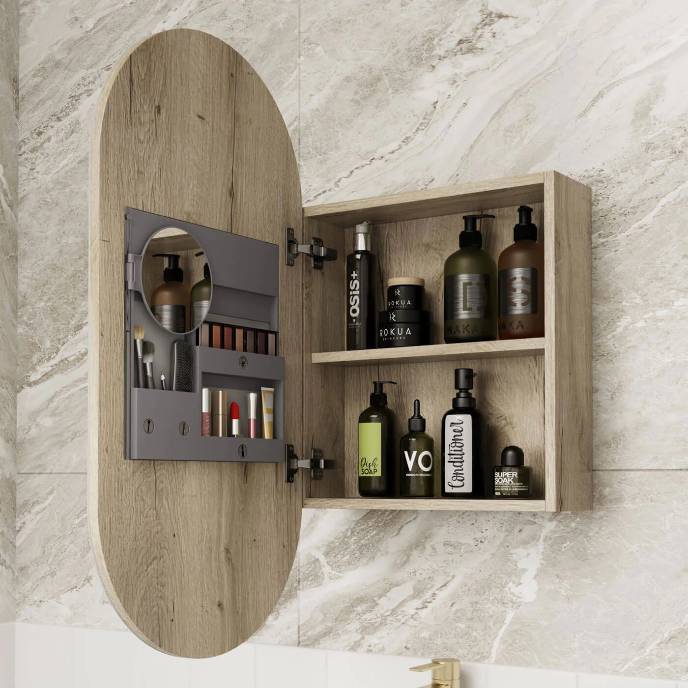 Beau Oval Mirror Shaving Cabinet 450x900mm - Image 5