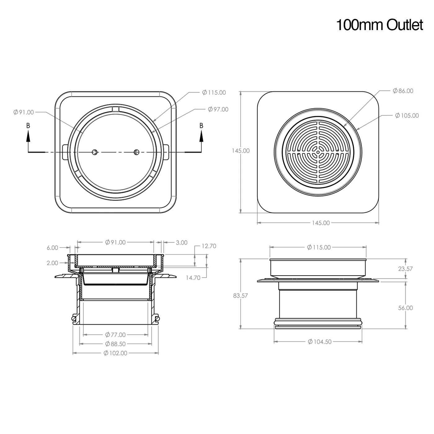 Bermuda Round Tile Insert Floor Waste 115mm - Image 7
