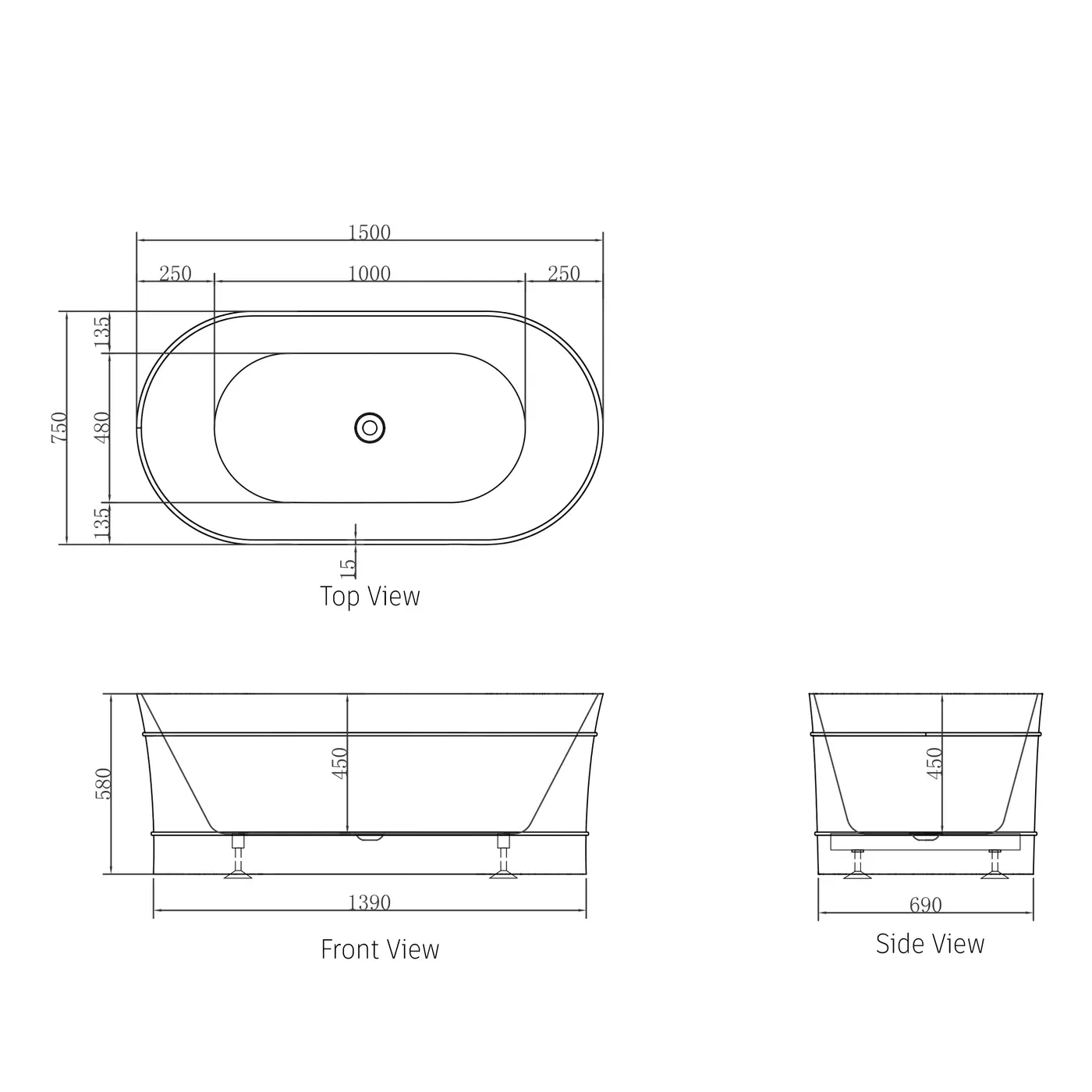 Bondi Hamptons Freestanding Oval Bathtub - Image 3