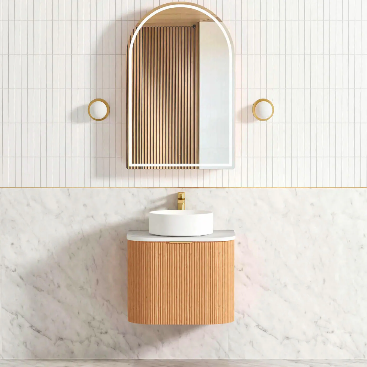 Bondi Fluted Oak Curved Wall Hung Vanity - Image 2