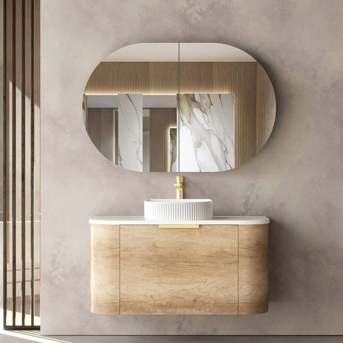 Bondi Natural Oak Curved Wall Hung Vanity - Image 3