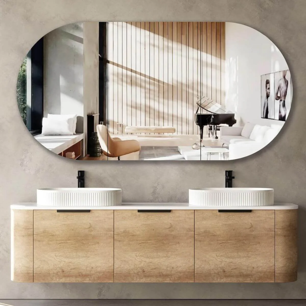 Bondi Natural Oak Curved Wall Hung Vanity - Image 5