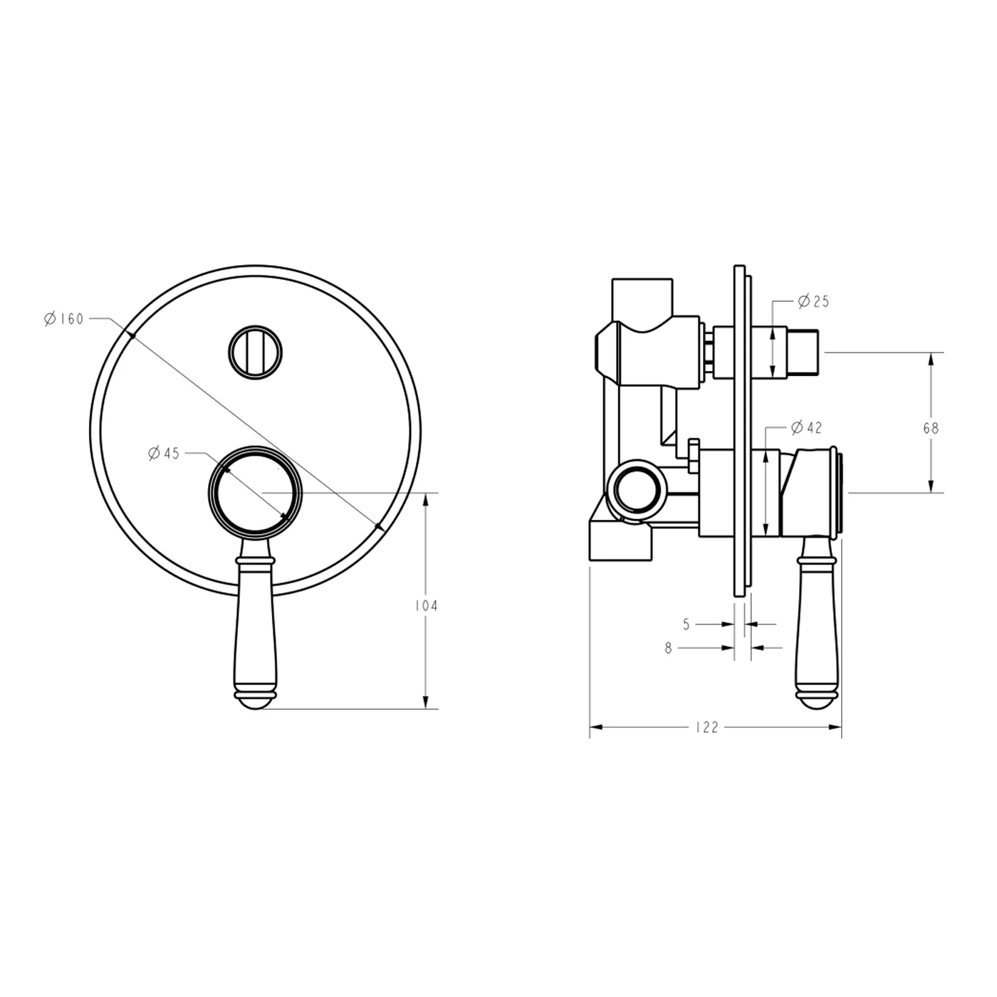 Clasico Diverter Brass Handle Wall Mixer - Image 5