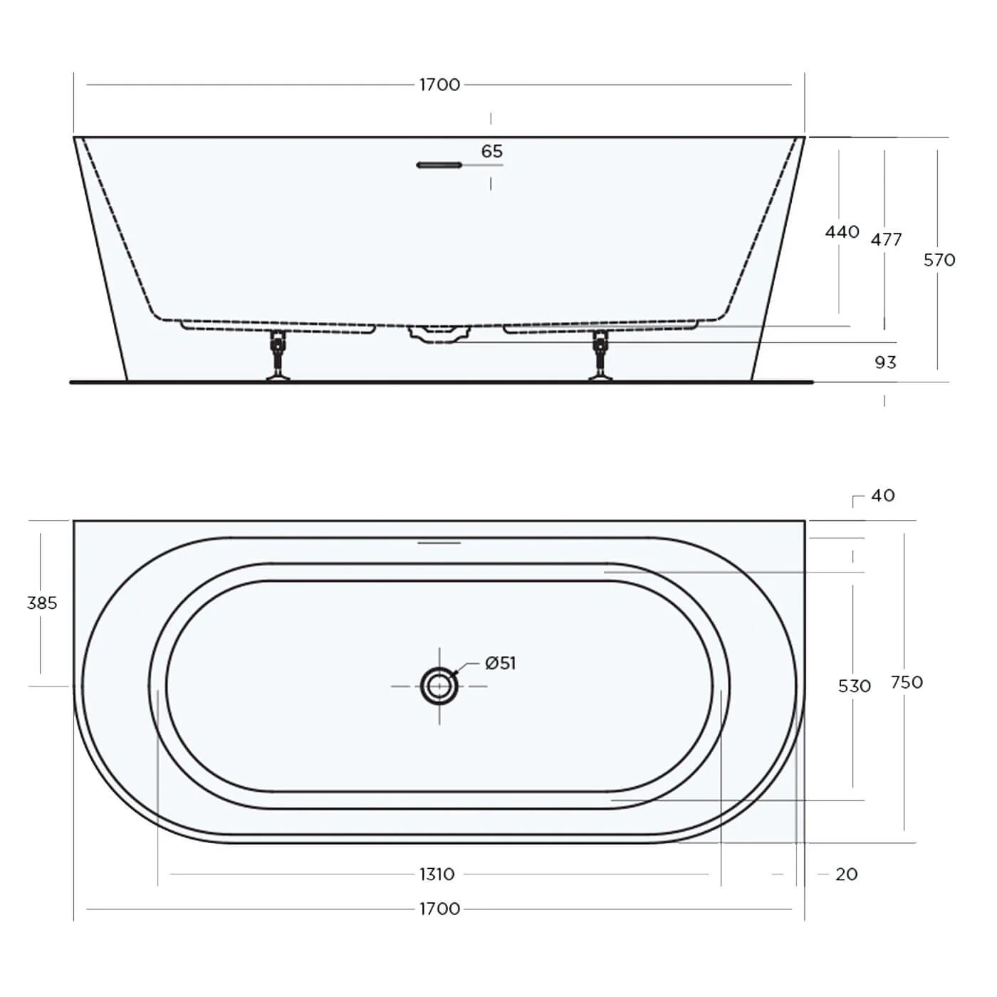Eco Back to Wall Overflow Bathtub - Image 3