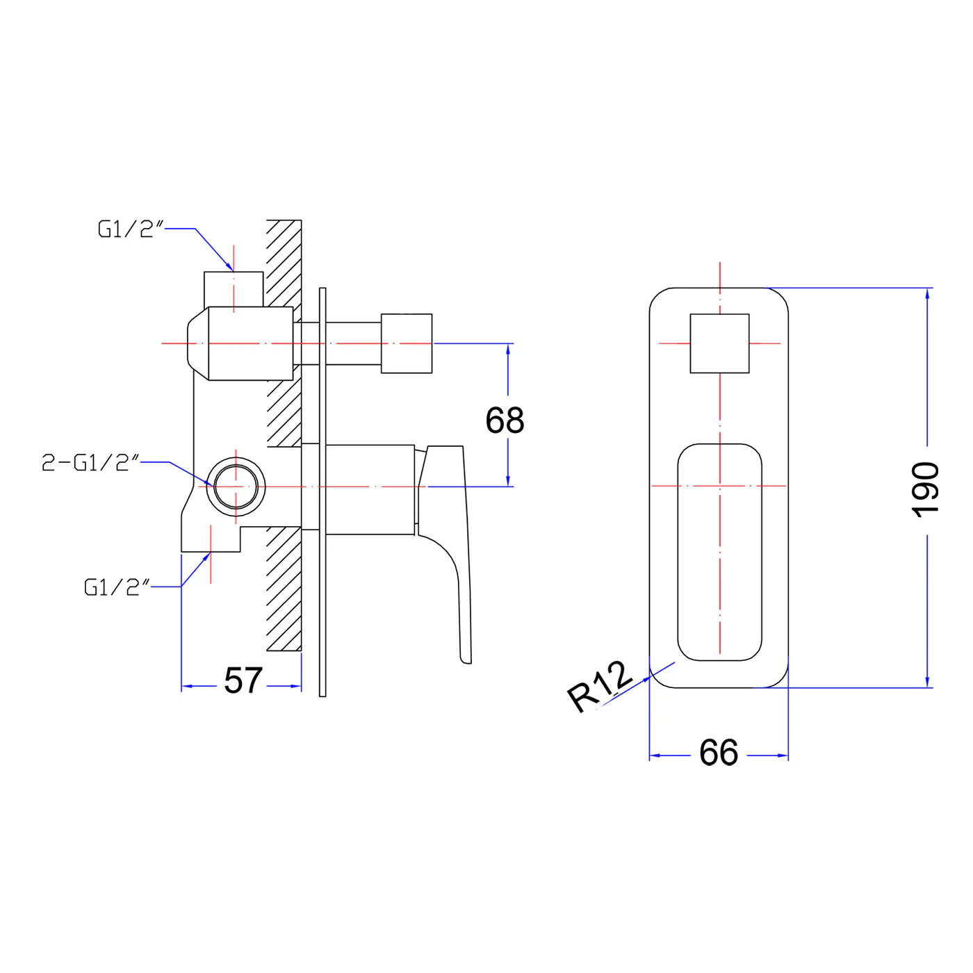 Alice Soft Square Wall Mixer with Diverter - Image 4