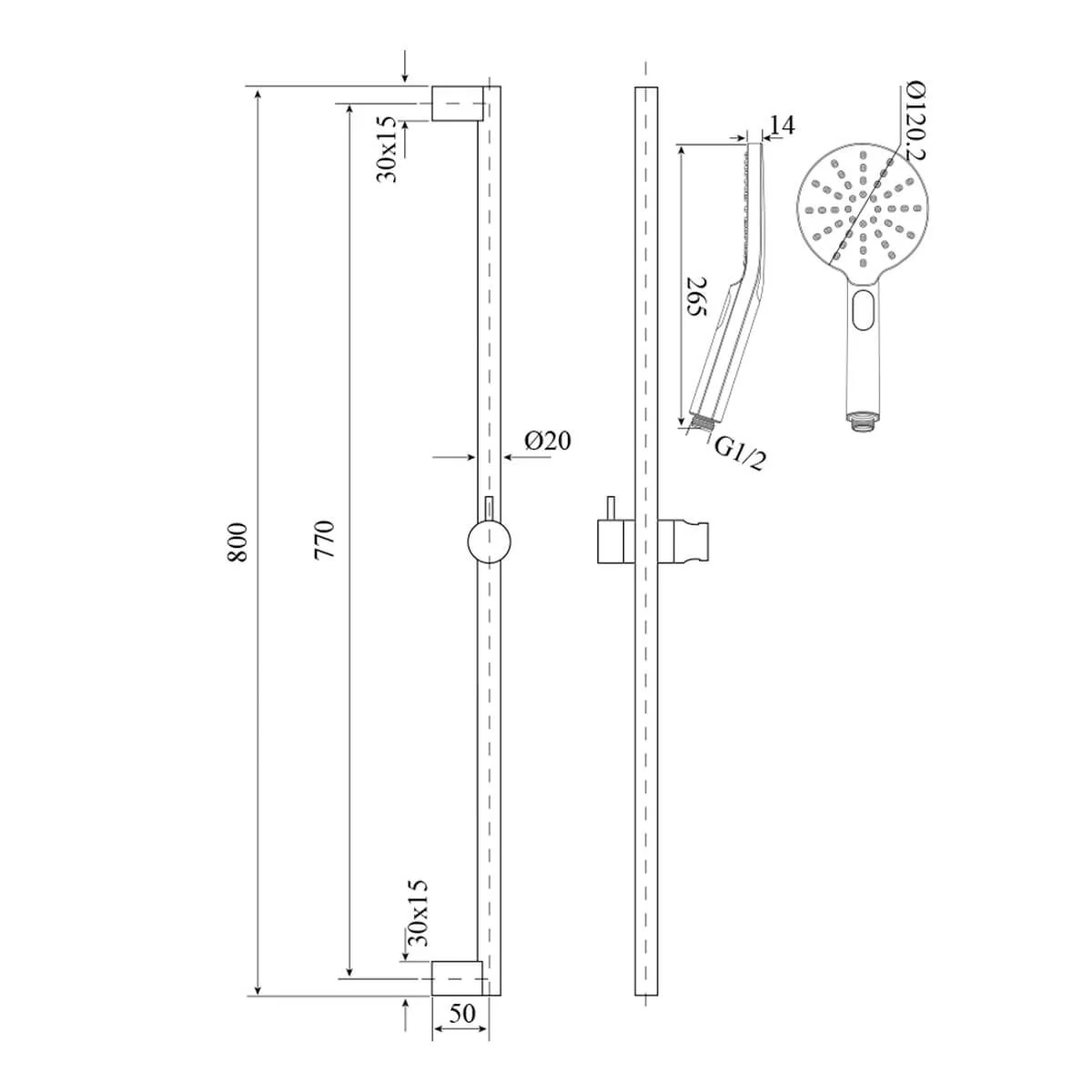 Eli Round Sliding Shower Rail Handshower - Image 6