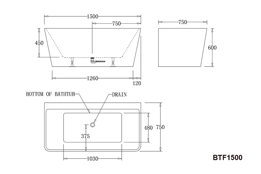 Florence Back to Wall Lucite Acrylic Bathtub - Image 3