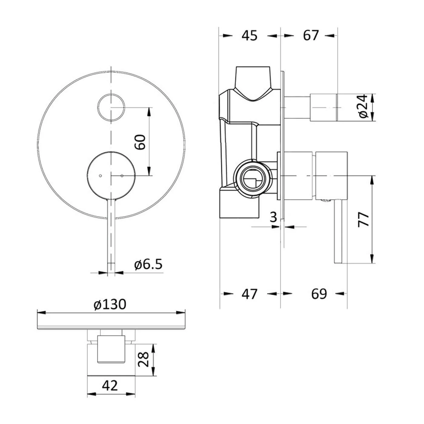 Hali Pin Handle Shower Wall Mixer with Diverter - Image 6