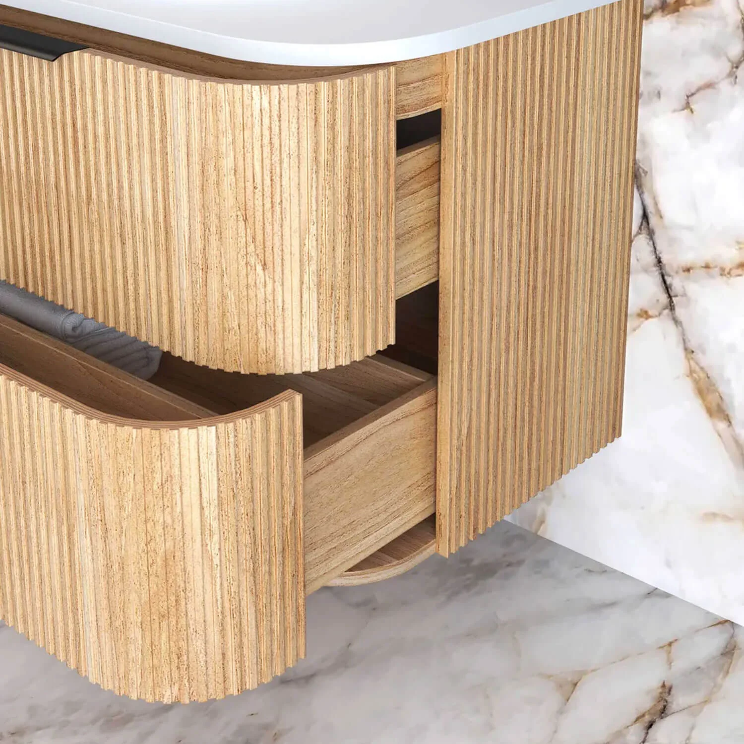 Havana Oak Fluted Curved Wall Hung Vanity - Image 7