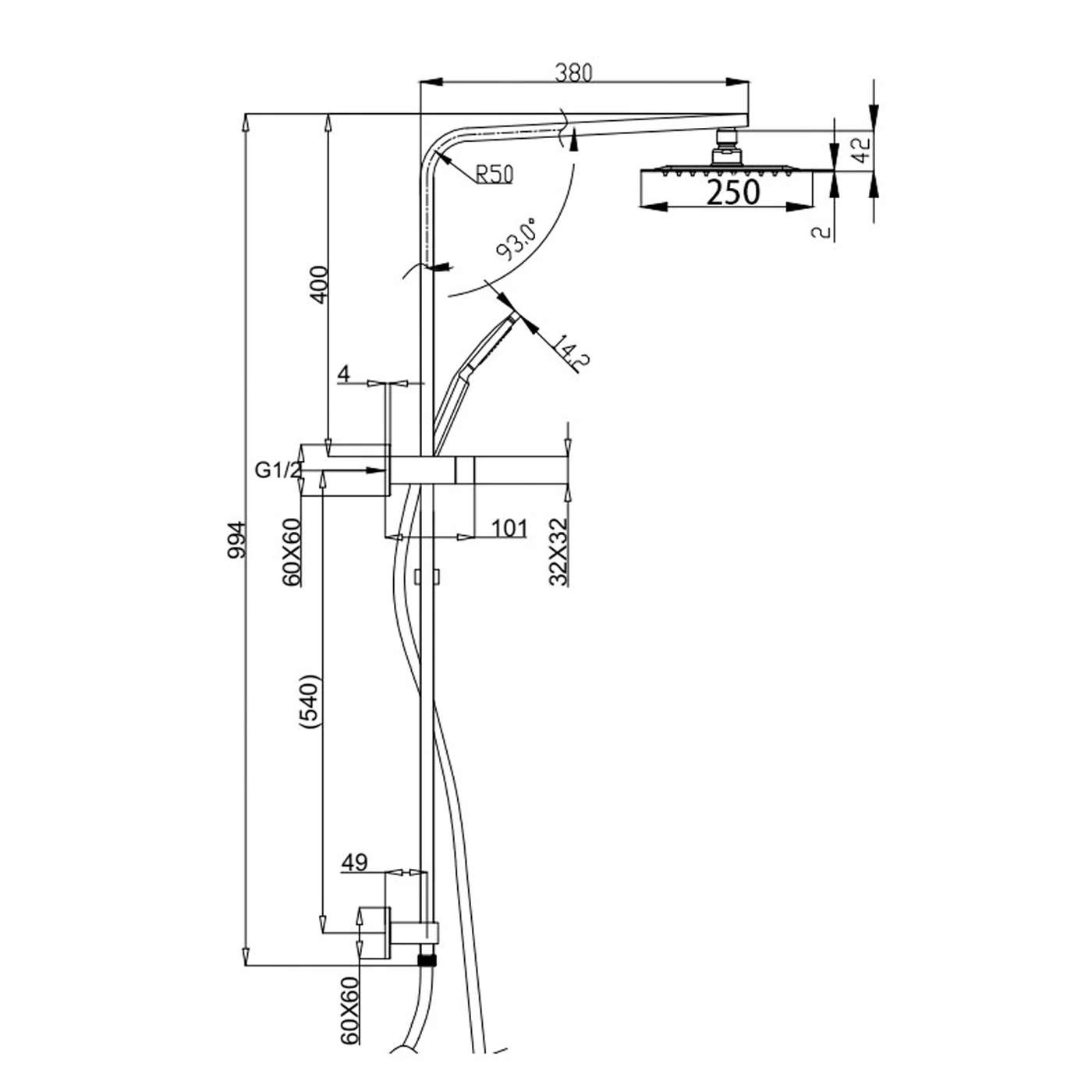 Iris Square Twin Shower Rail Set Combo System - Image 5