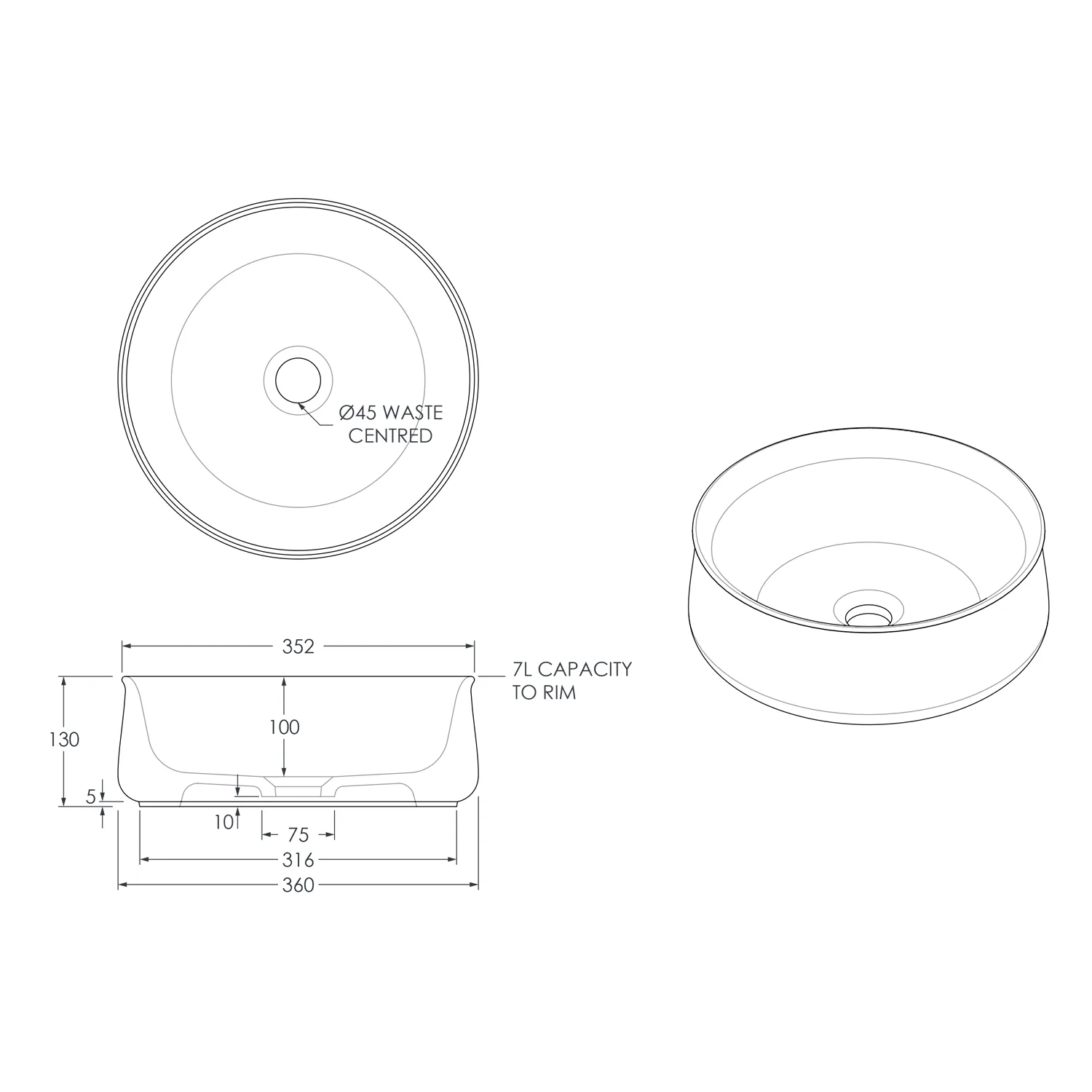 Jennifer Classic Round Ceramic Basin 360mm - Image 4