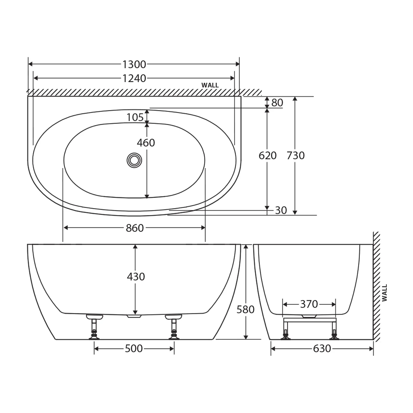Keeto Back to Wall Bathtub Gloss White - Image 4