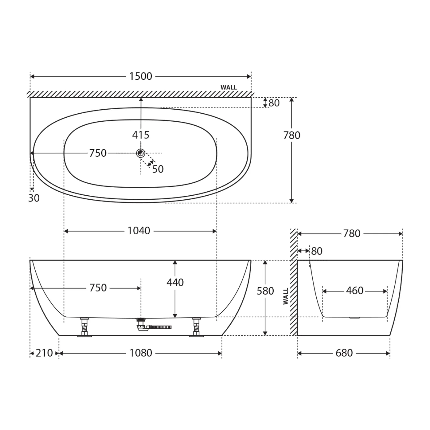 Keeto Back to Wall Bathtub Gloss White - Image 5