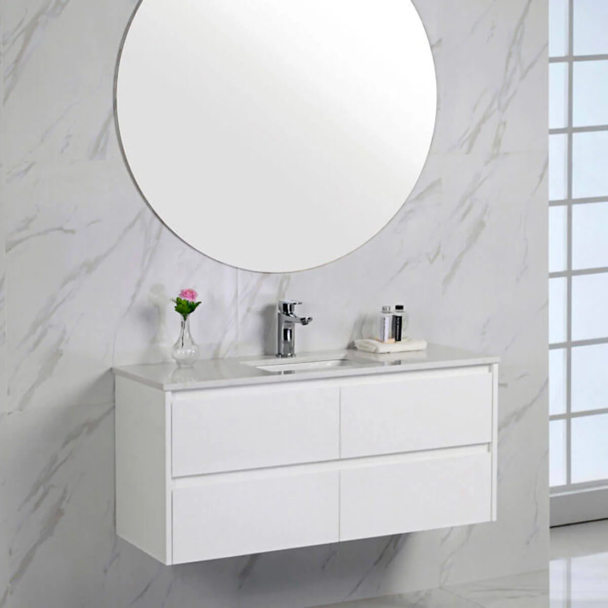 Leona White Drawers Only Wall Hung Vanity - Image 7