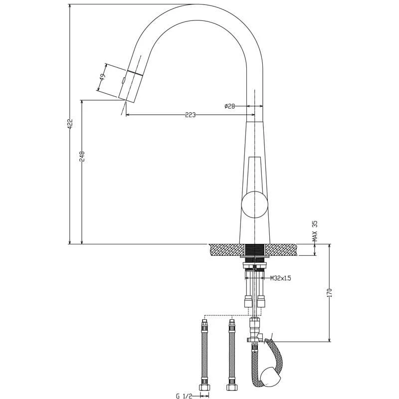 Leah LUX Pull Out Sink Mixer with Veggie Spray - Image 6