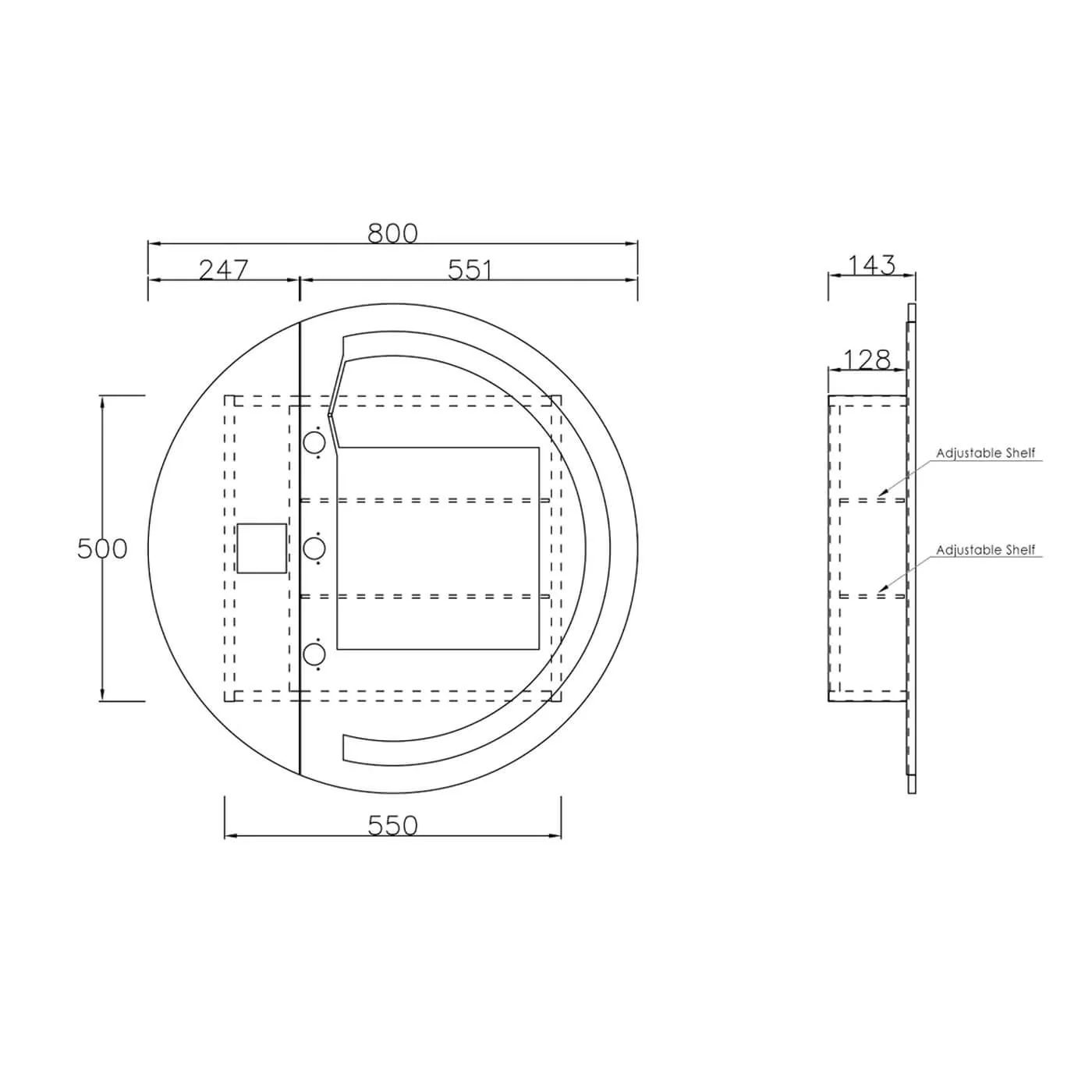 London LED Circle Mirror Shaving Cabinet 800mm - Image 4