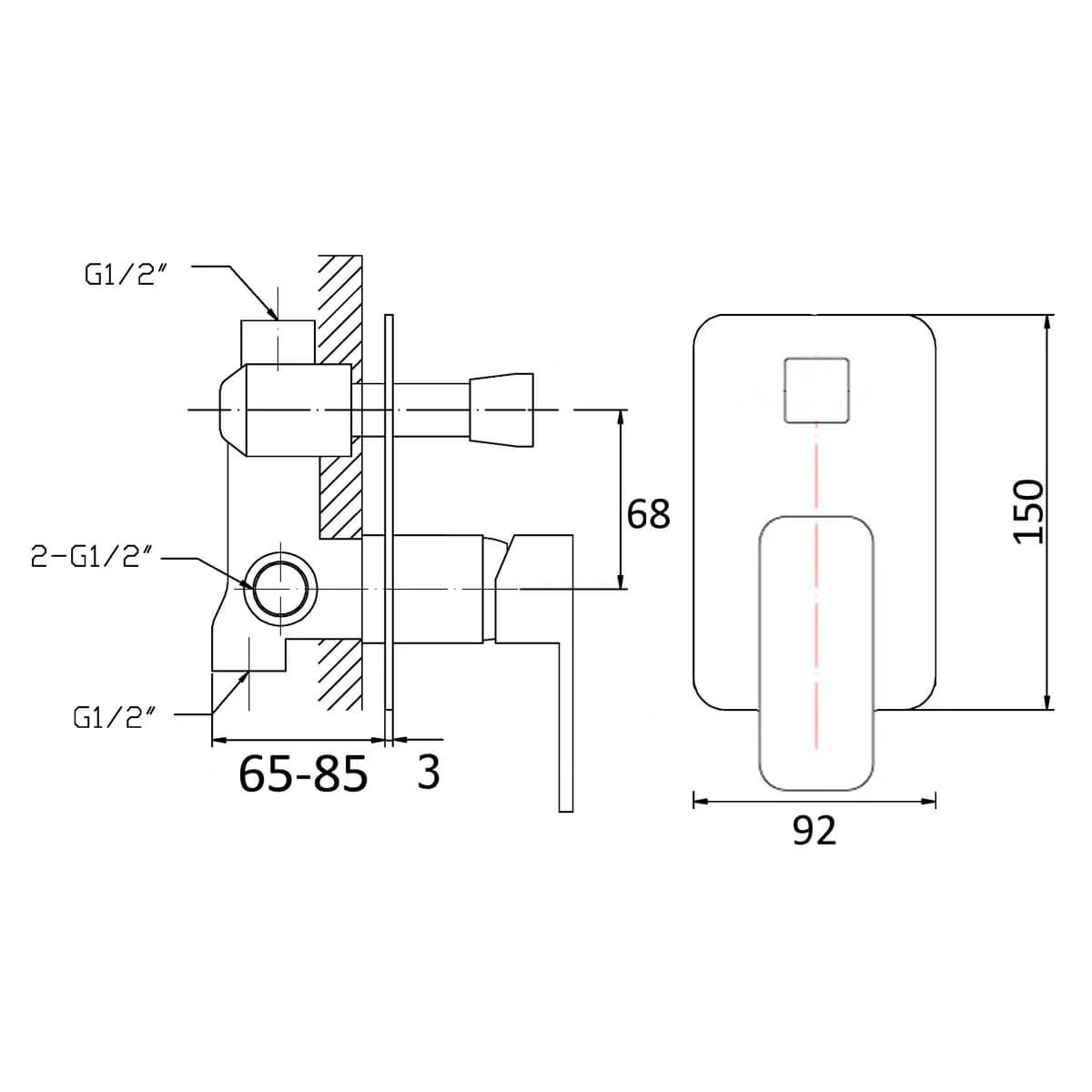 Levi Smooth Edge Shower Wall Mixer with Diverter - Image 4