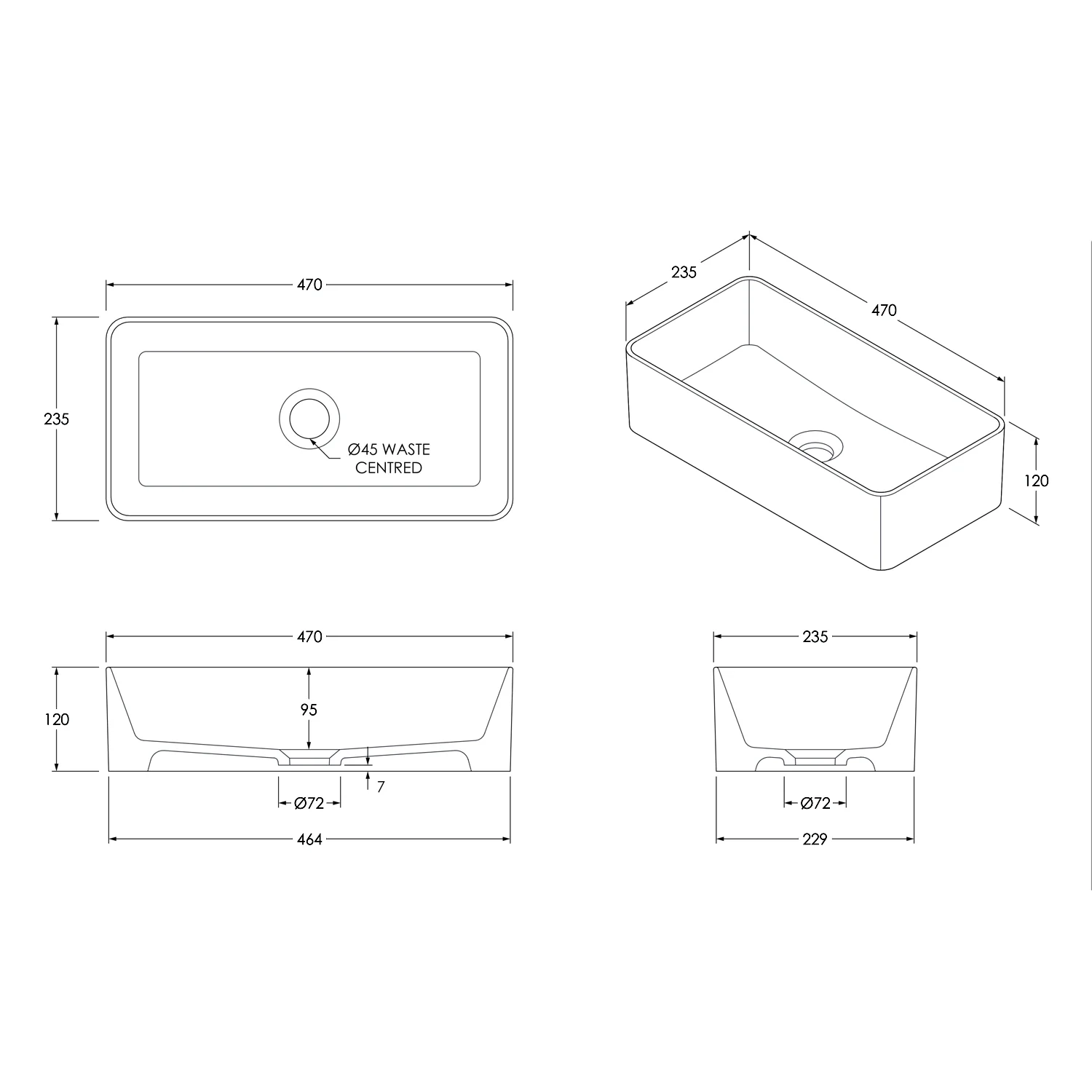 Lisa Narrow Rectangular Ceramic Basin 470mm - Image 5
