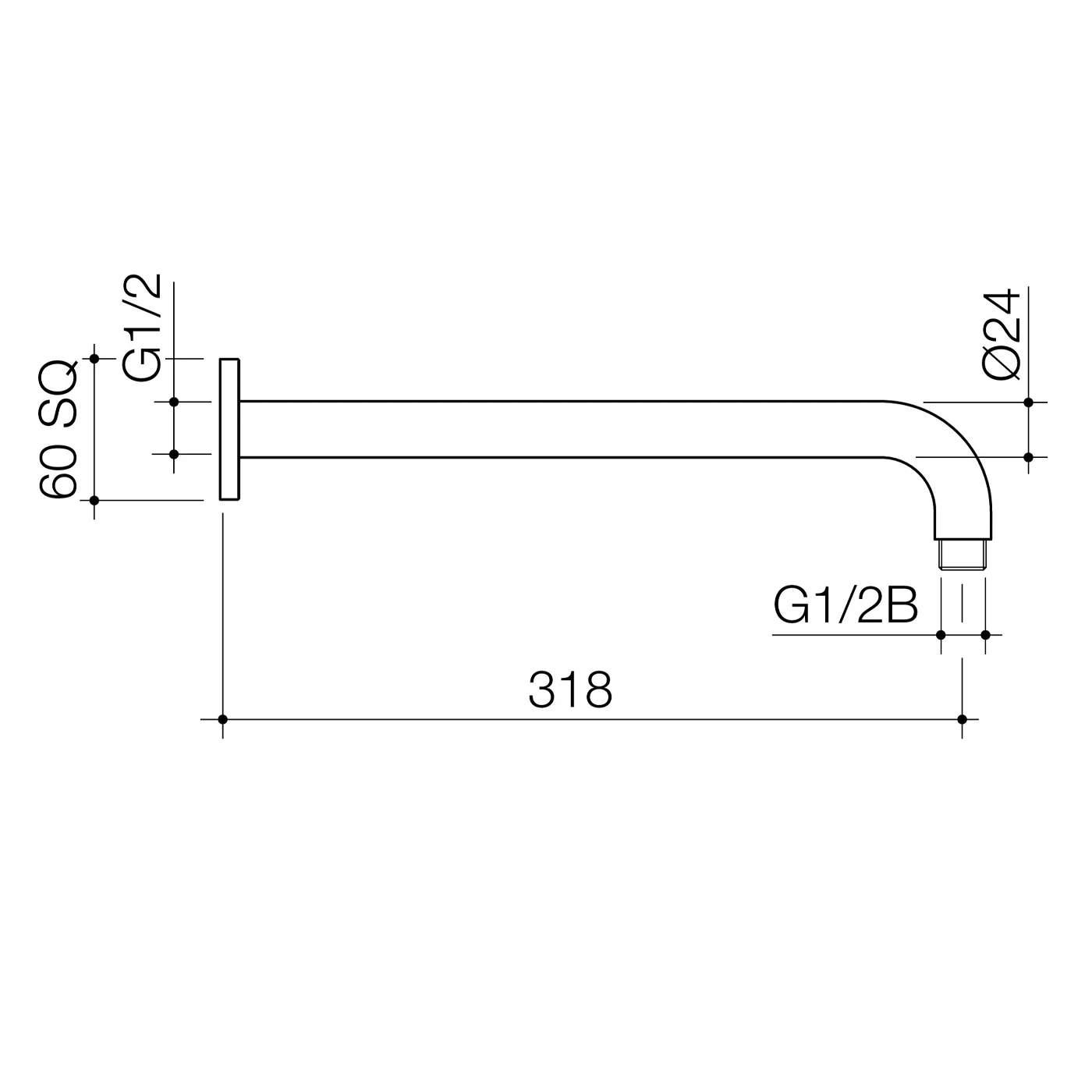 Luna Horizontal Shower Arm 318mm - Image 5