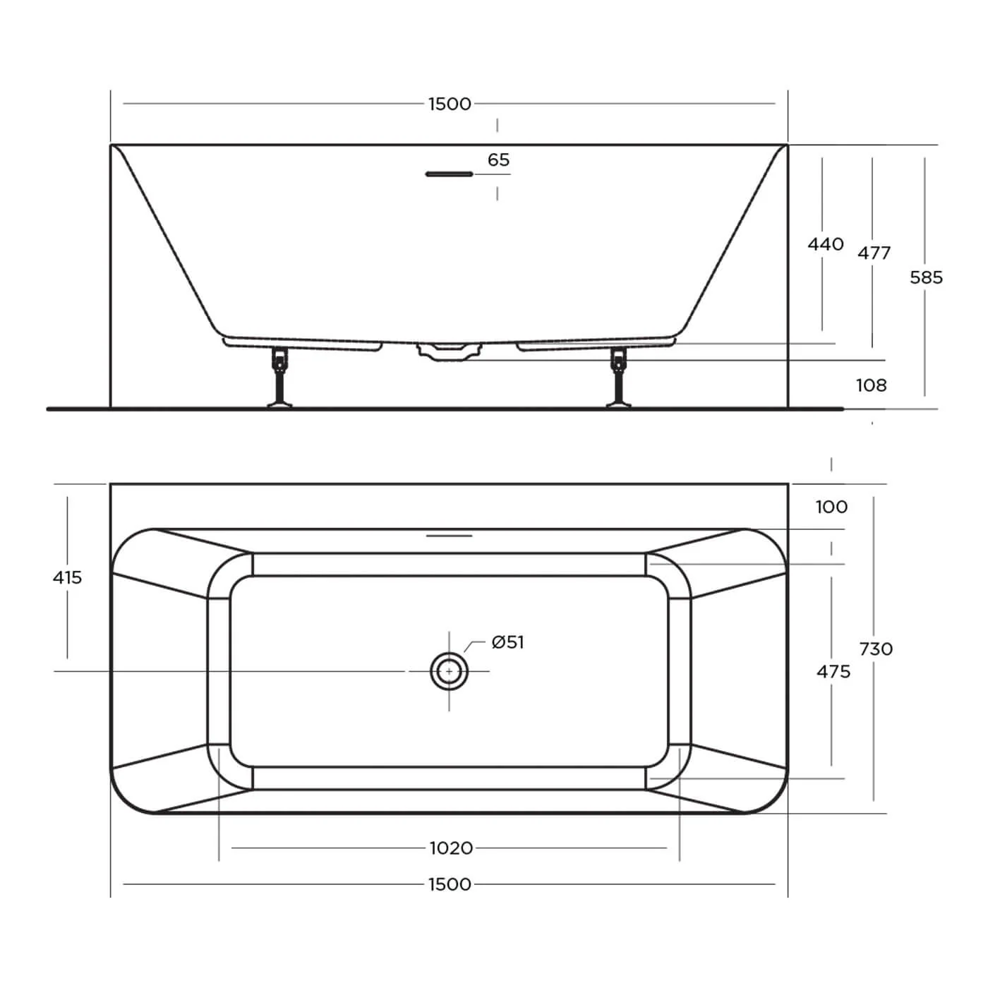 Lunus Back to Wall Overflow Bathtub - Image 3