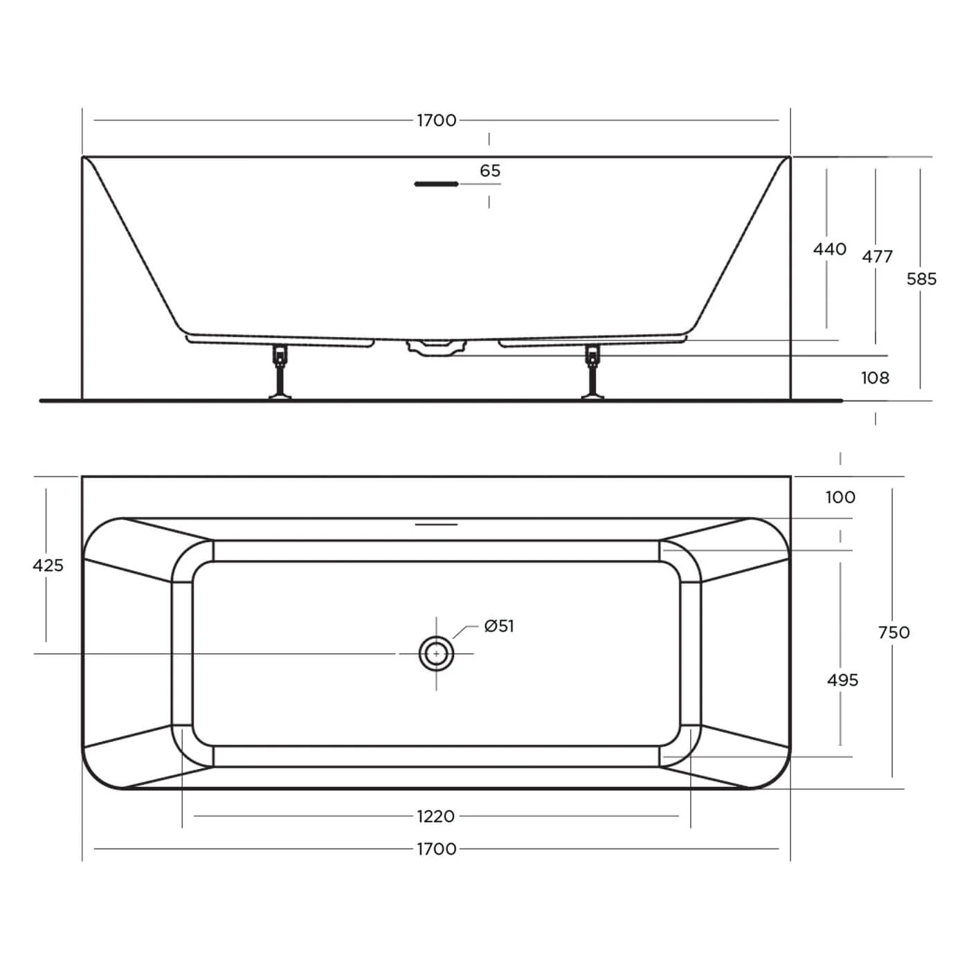 Lunus Back to Wall Overflow Bathtub - Image 4