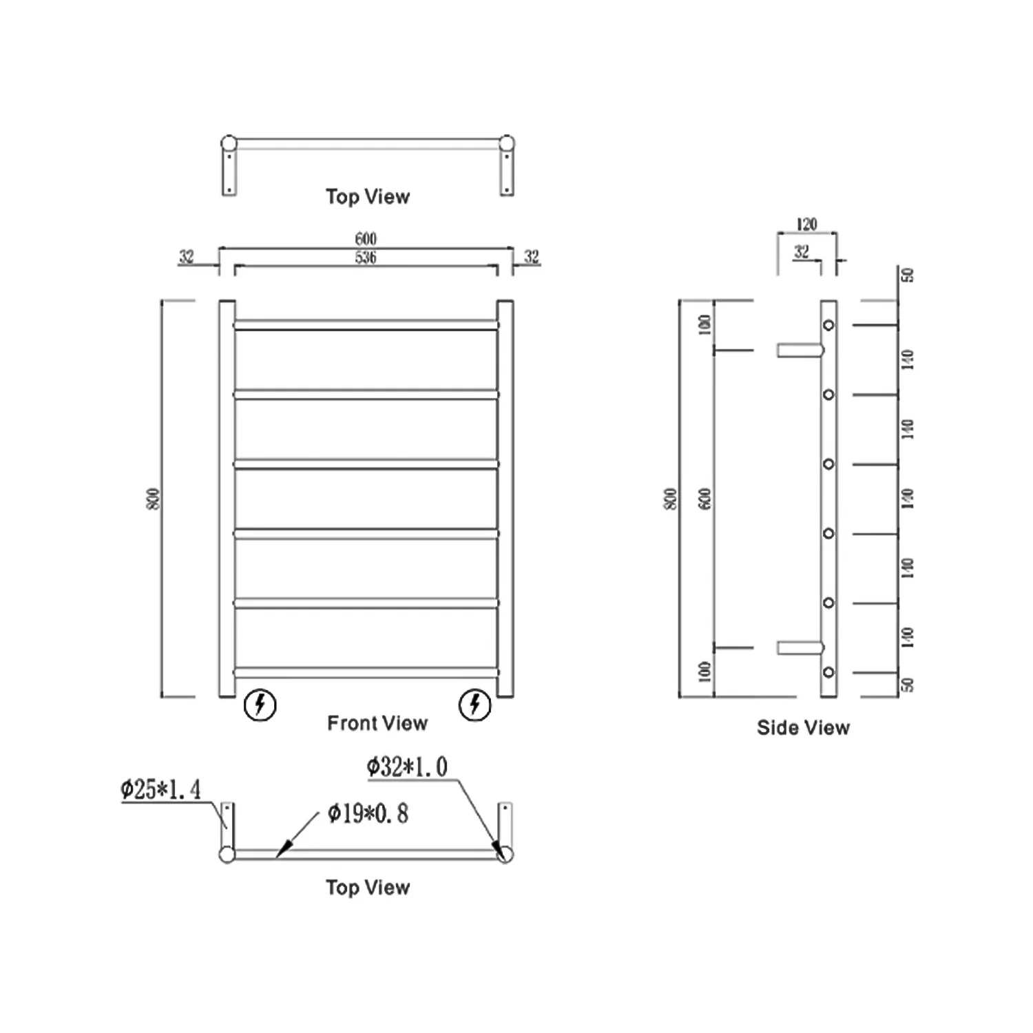 Mirage 6 Bar Heated Towel Rack 600x800mm - Image 9