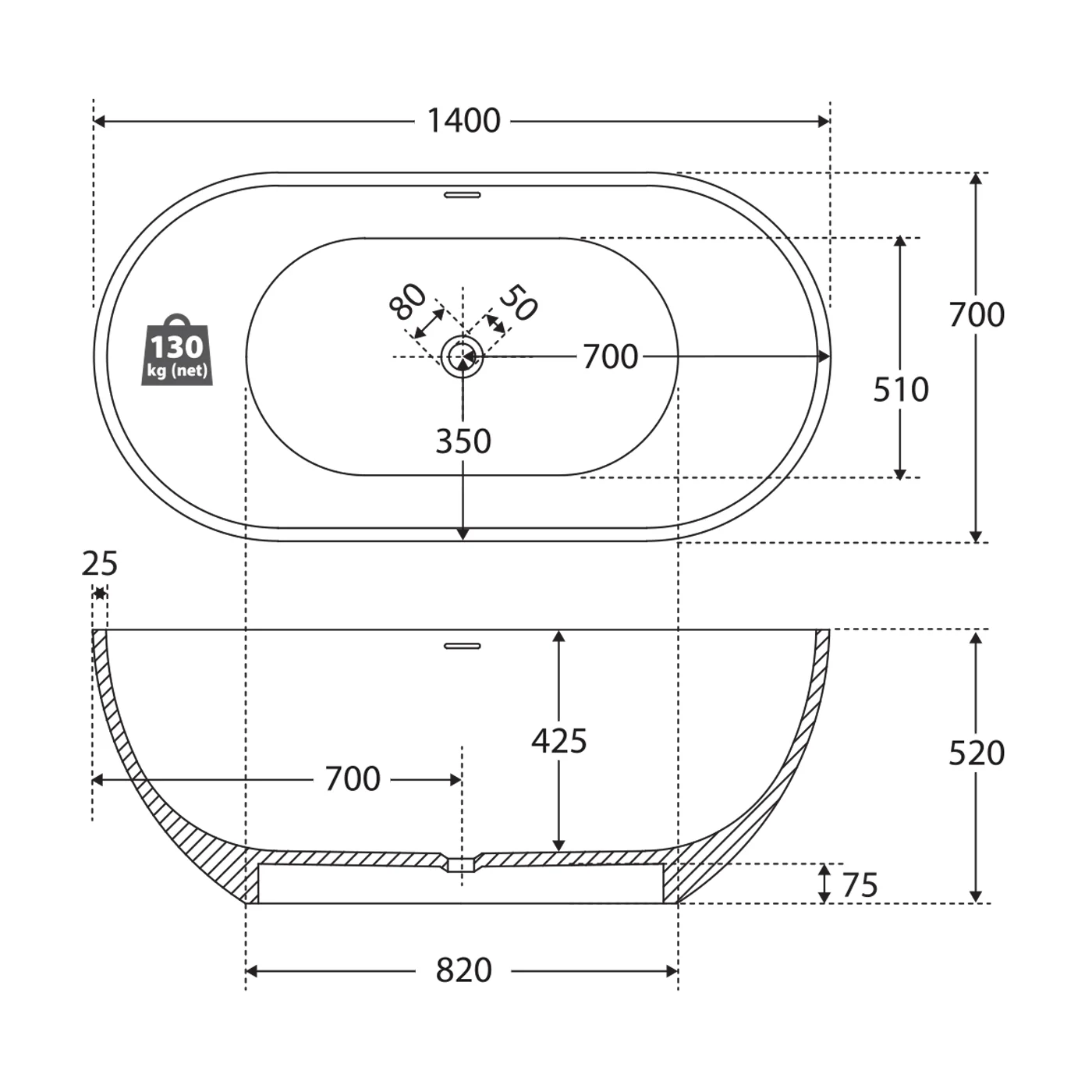 Nero Freestanding Cast Stone Bathtub - Image 3