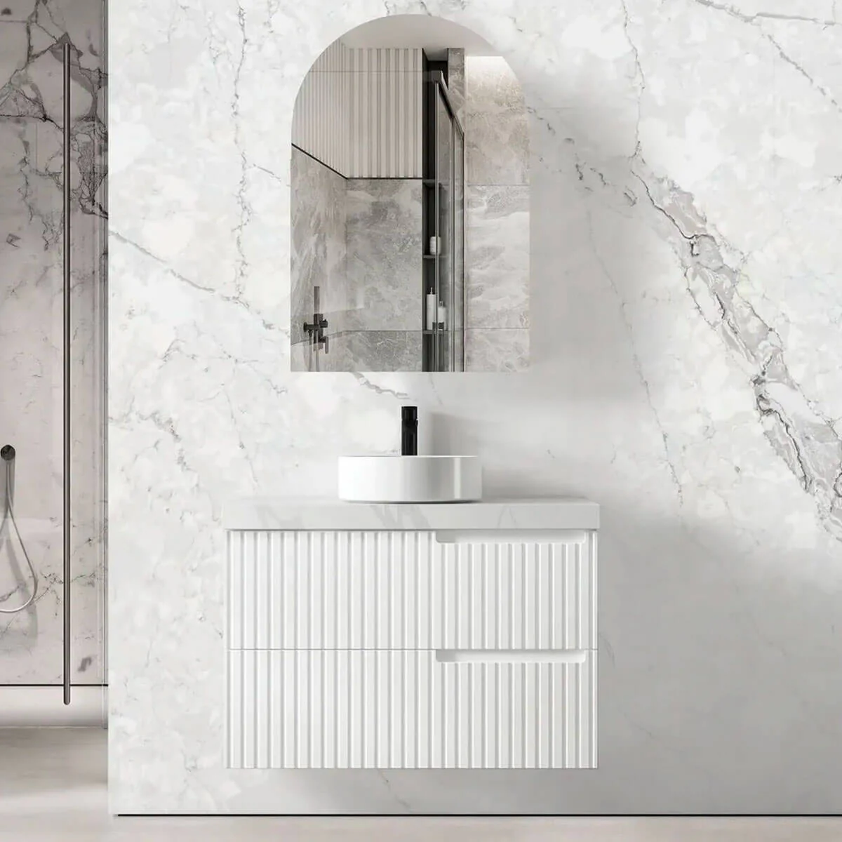 Noosa Fluted Matte White Wall Hung Vanity - Image 4