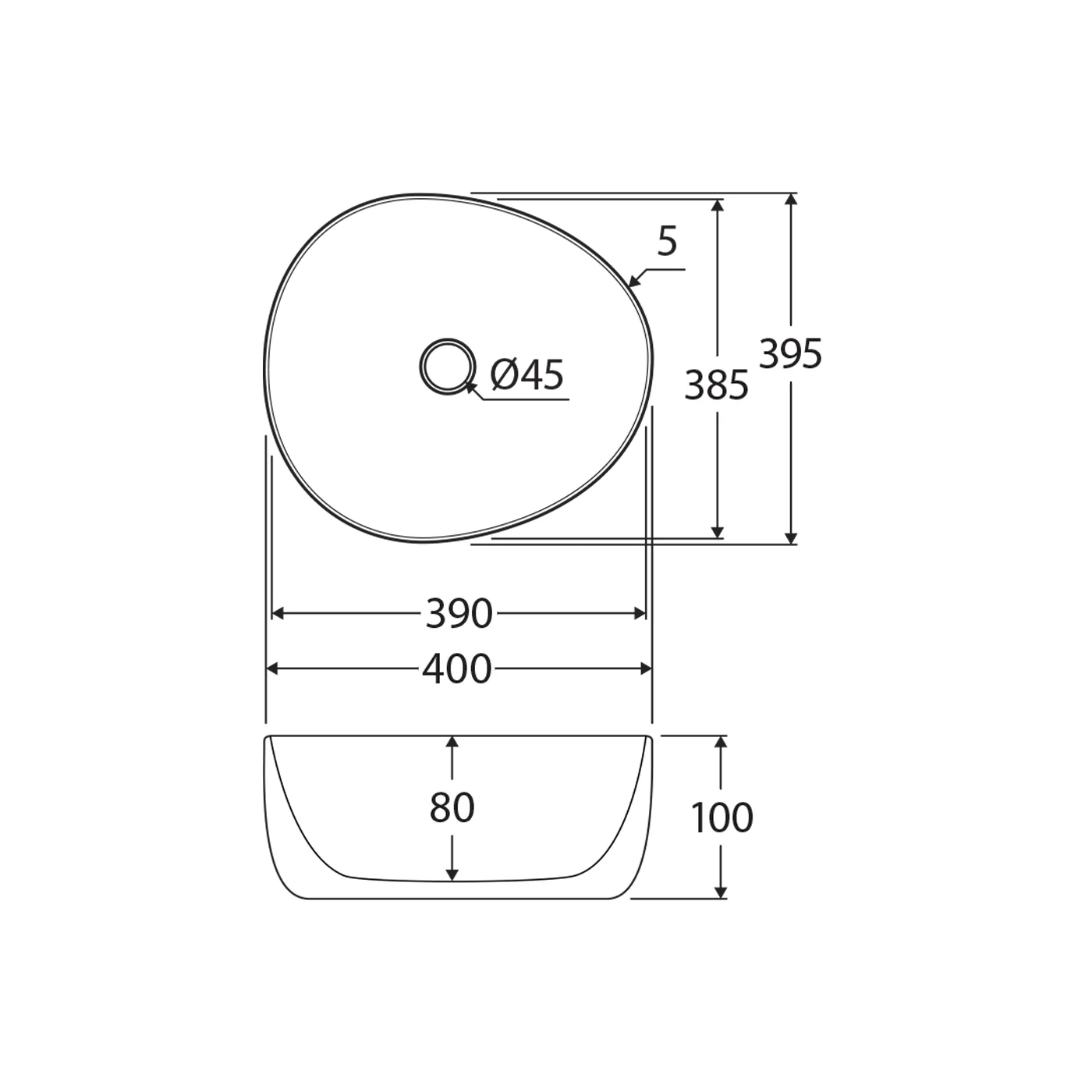 Pebble Small Above Counter Basin 400x395mm - Image 7