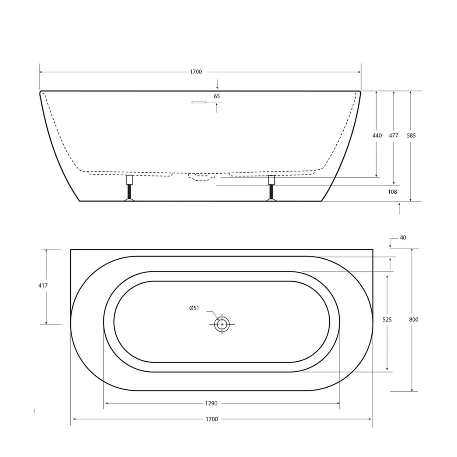 Positano Overflow Back to Wall Curved Bathtub - Image 3