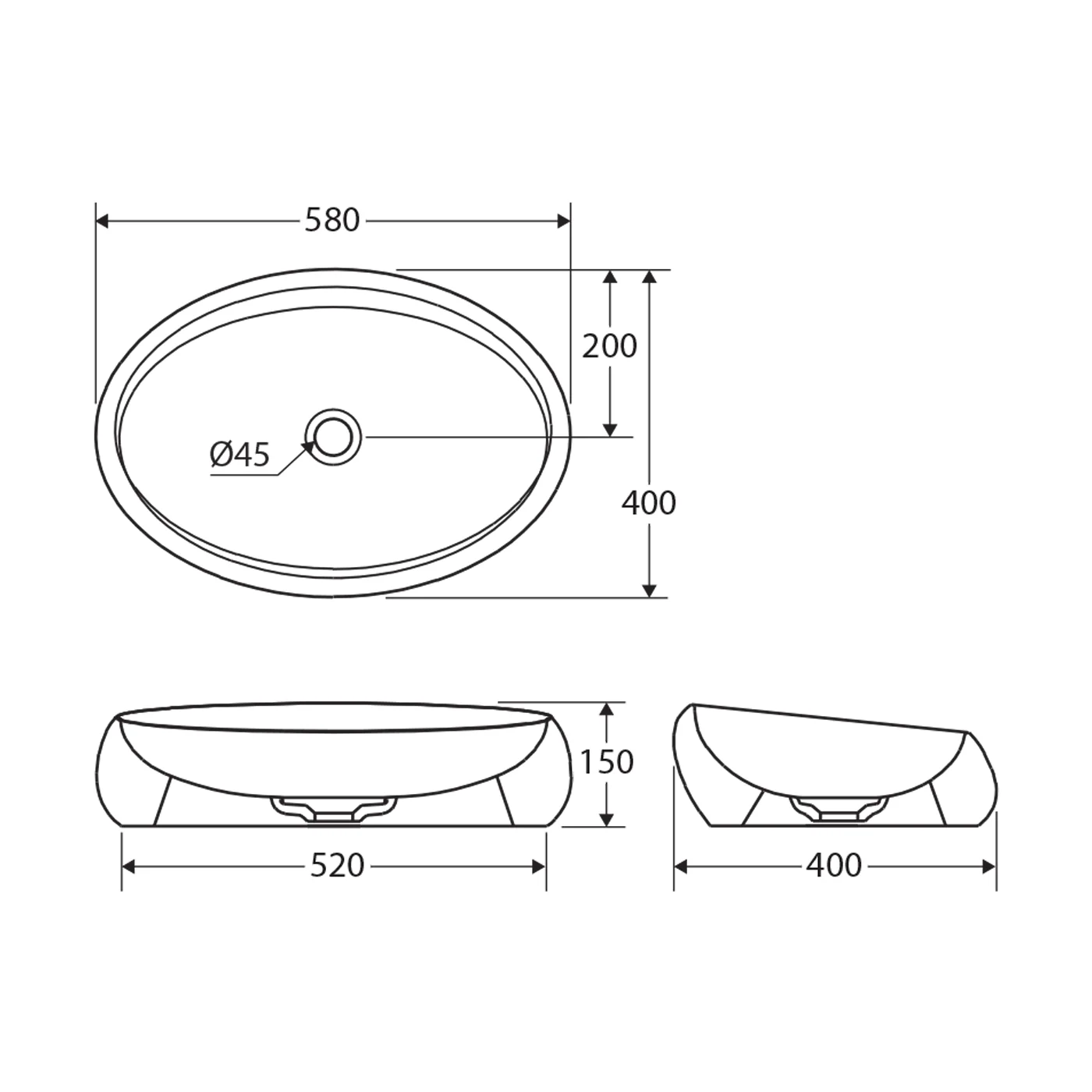 RAK Cloud Above Counter Ceramic Basin 580x400mm - Image 3