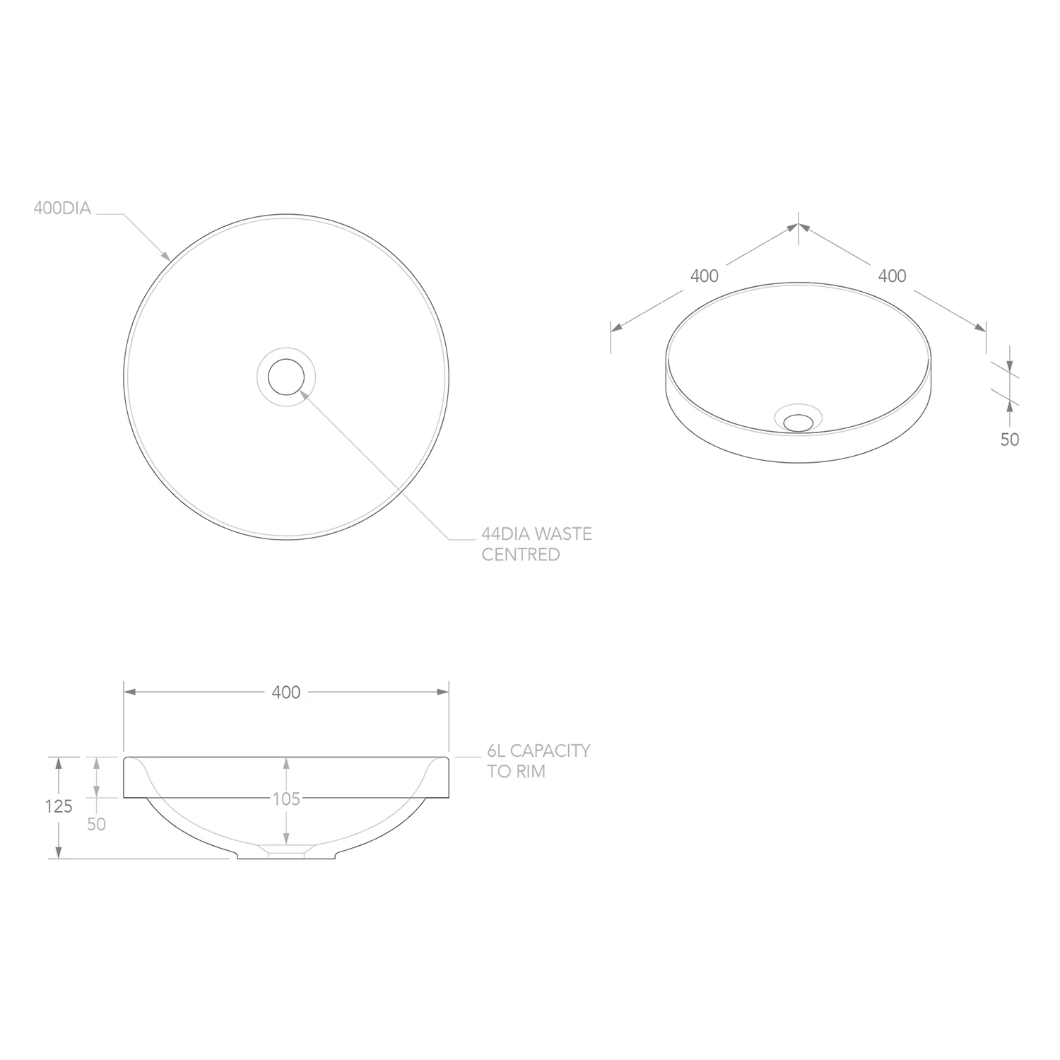 Respect Inset Round Solid Surface Basin 400mm - Image 3