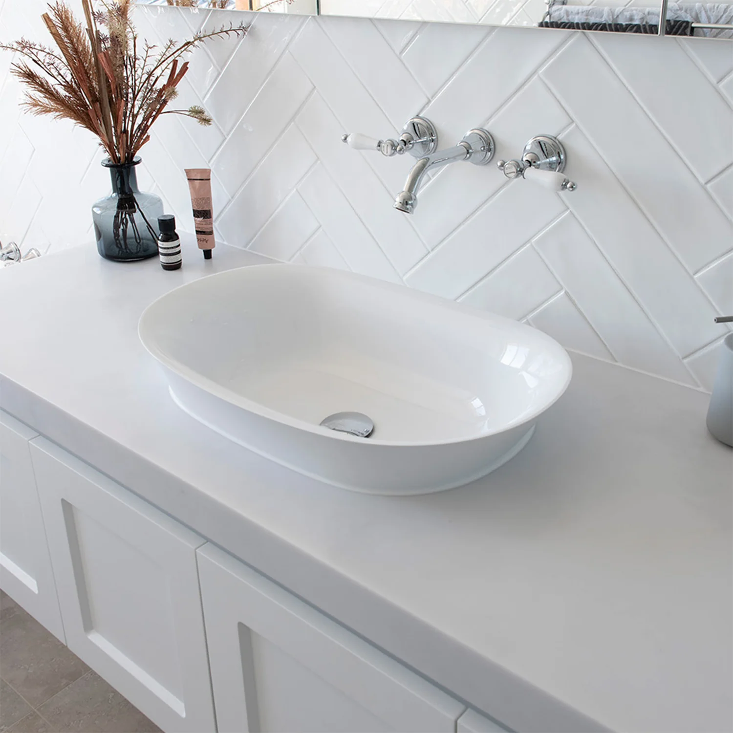 Rise Inset Oval Cast Marble Basin 560x360mm - Image 4