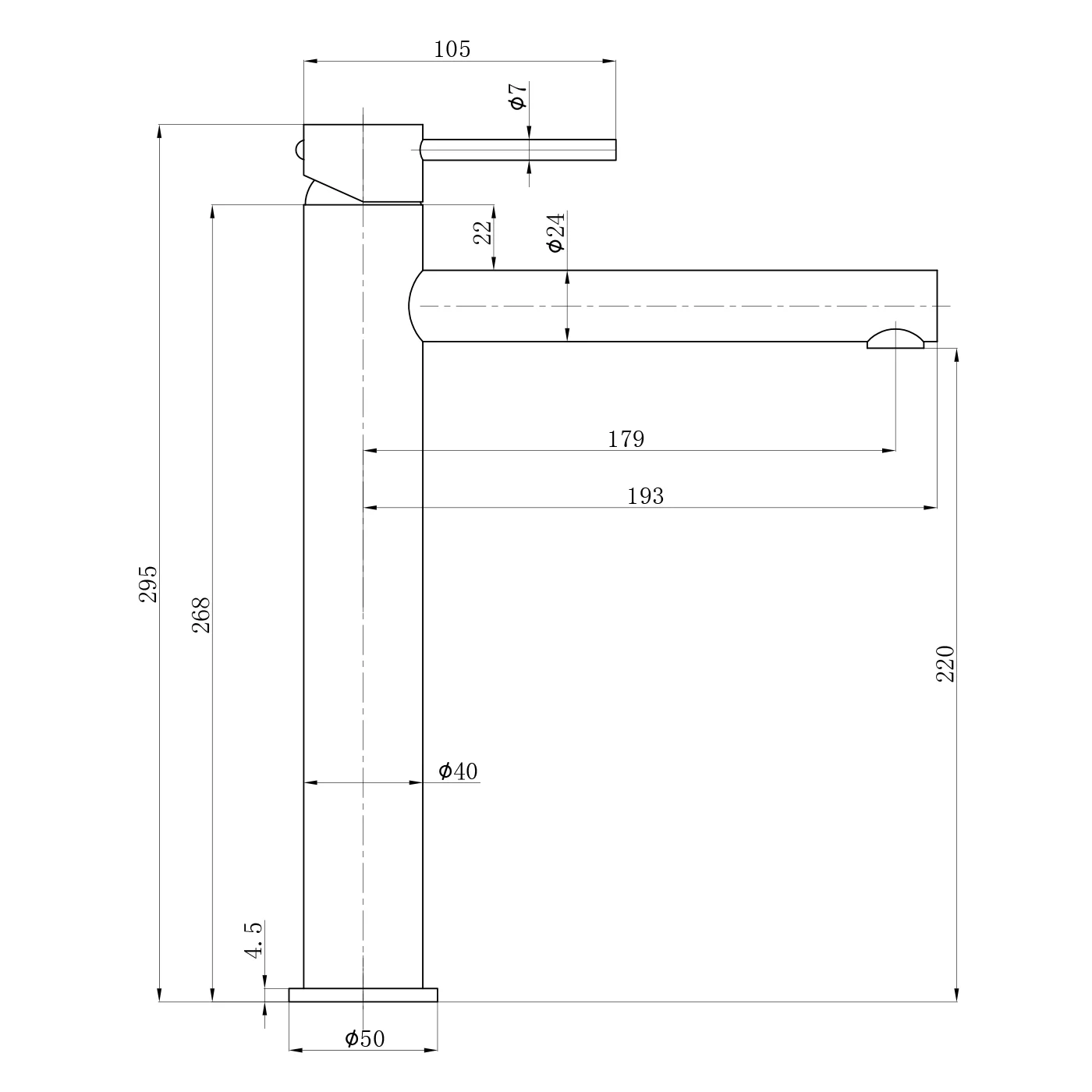 Slimline Stainless Steel Tall Basin Mixer - Image 6