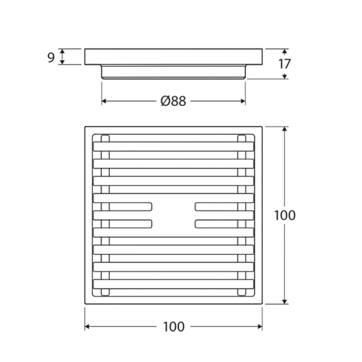 Square Brass Slim Floor Waste 88mm Outlet - Image 9