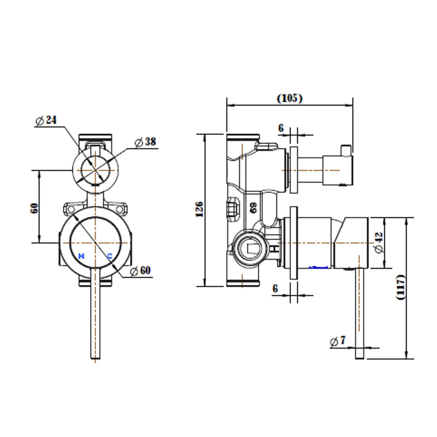Star Pin Handle Diverter Wall Mixer Separate Backplate - Image 9