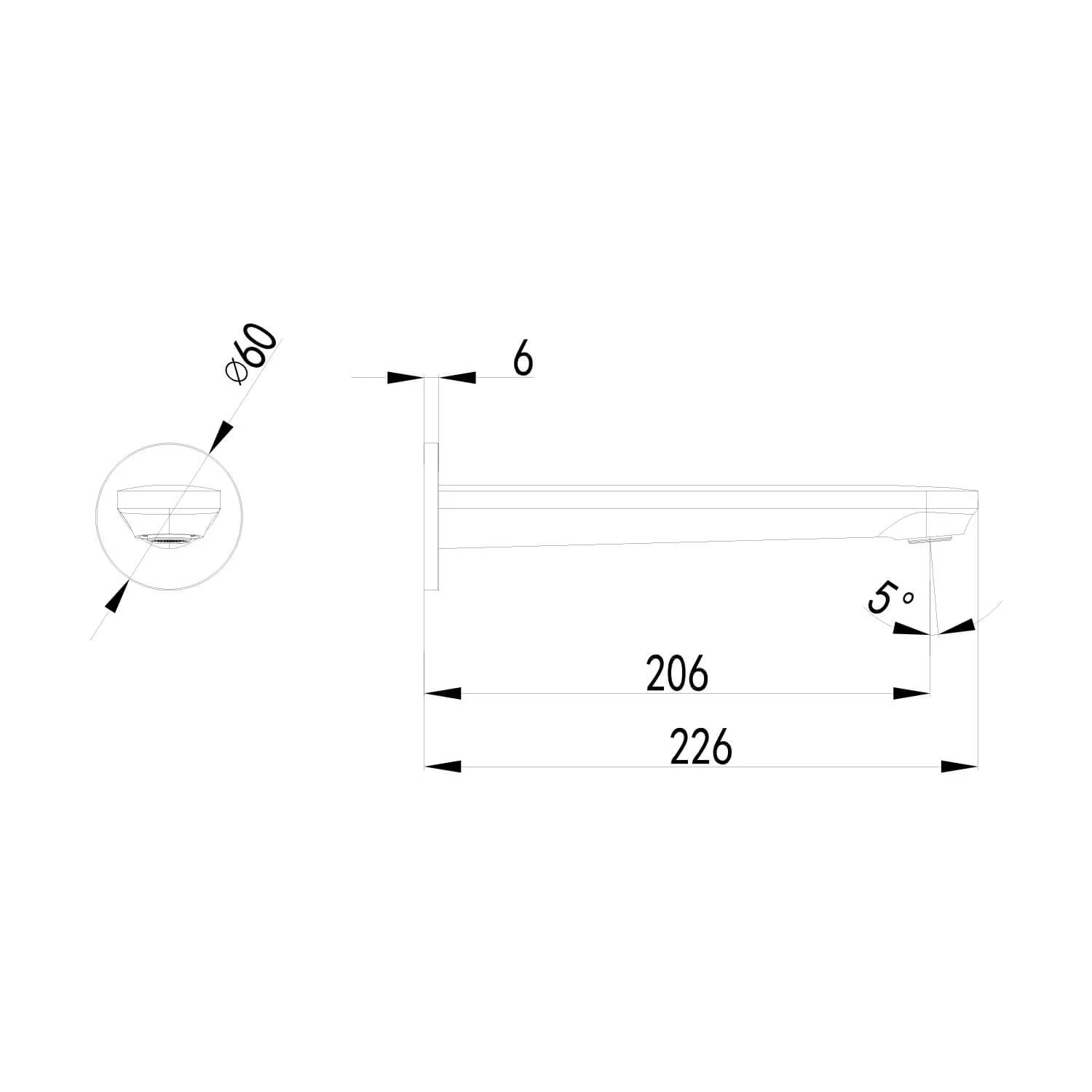 Sulu Brass Wall Spout 226mm - Image 6