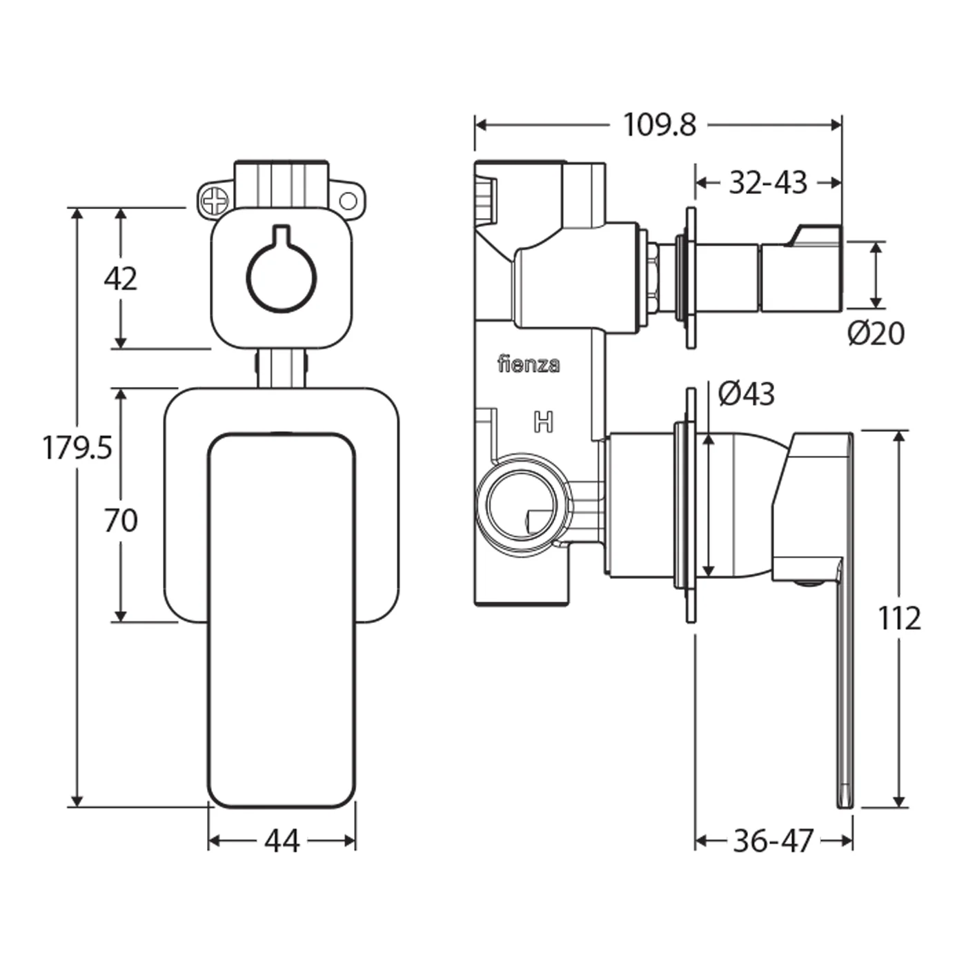 Tono Mini Backplate Shower Diverter Wall Mixer - Image 6
