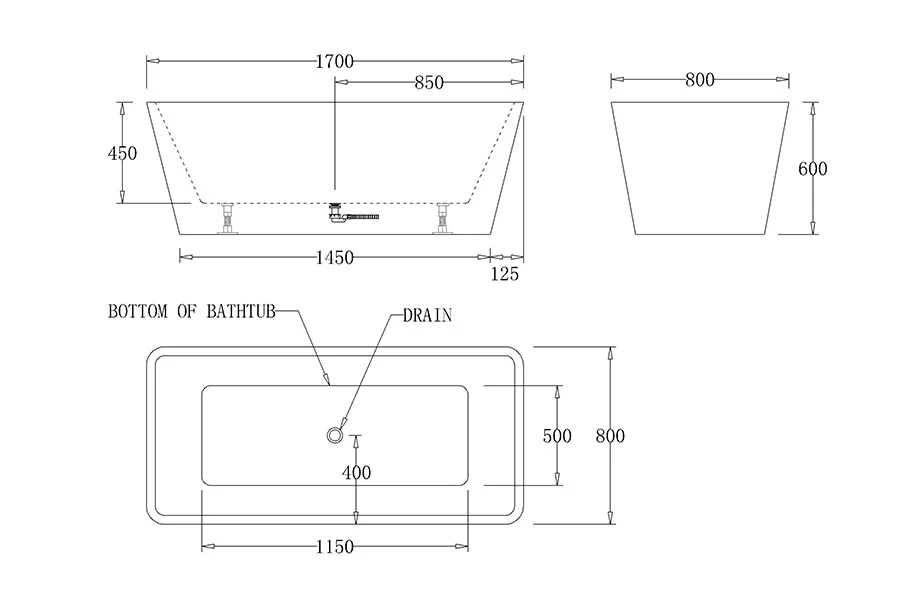 Turin Rectangular Freestanding Bathtub - Image 3