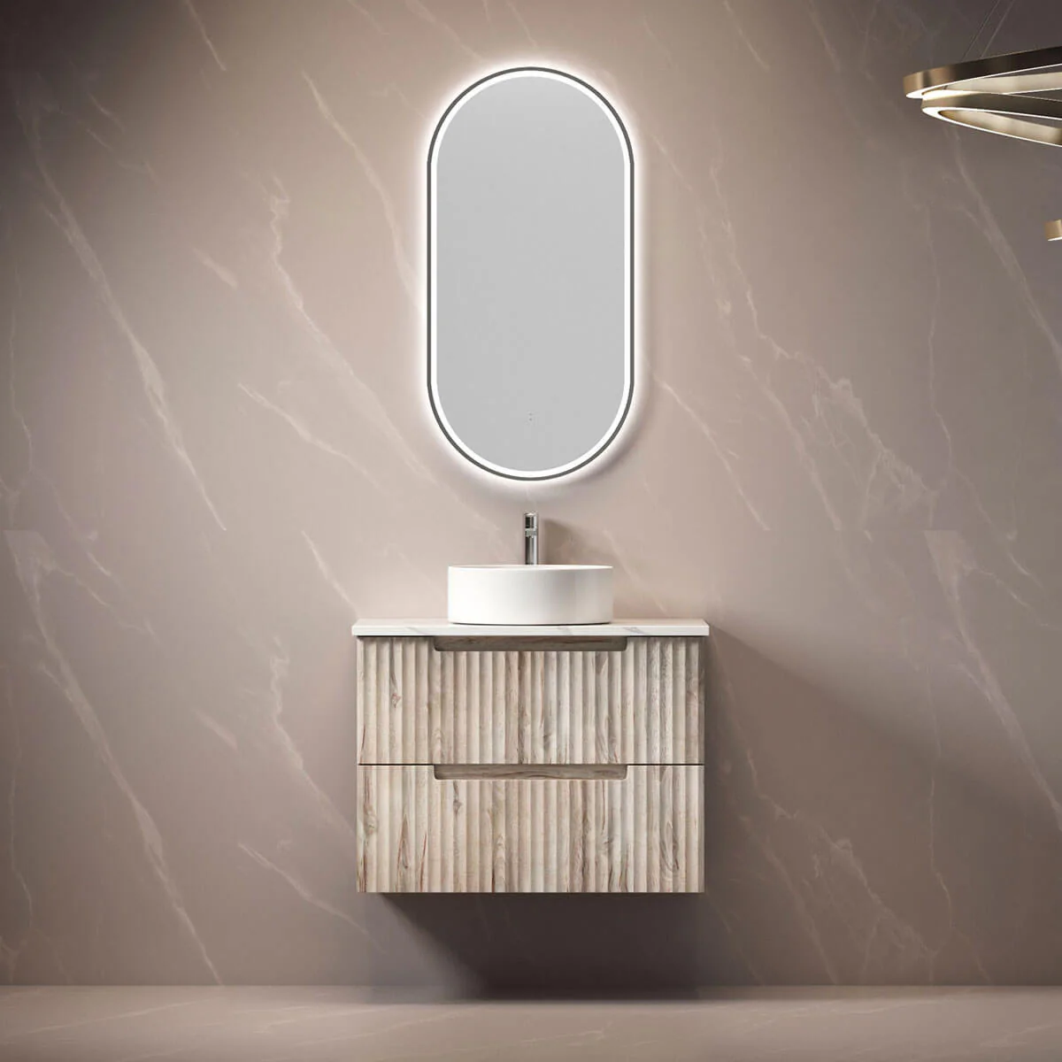 Tuscana Ribbed Wood Grain Wall Hung Vanity - Image 3