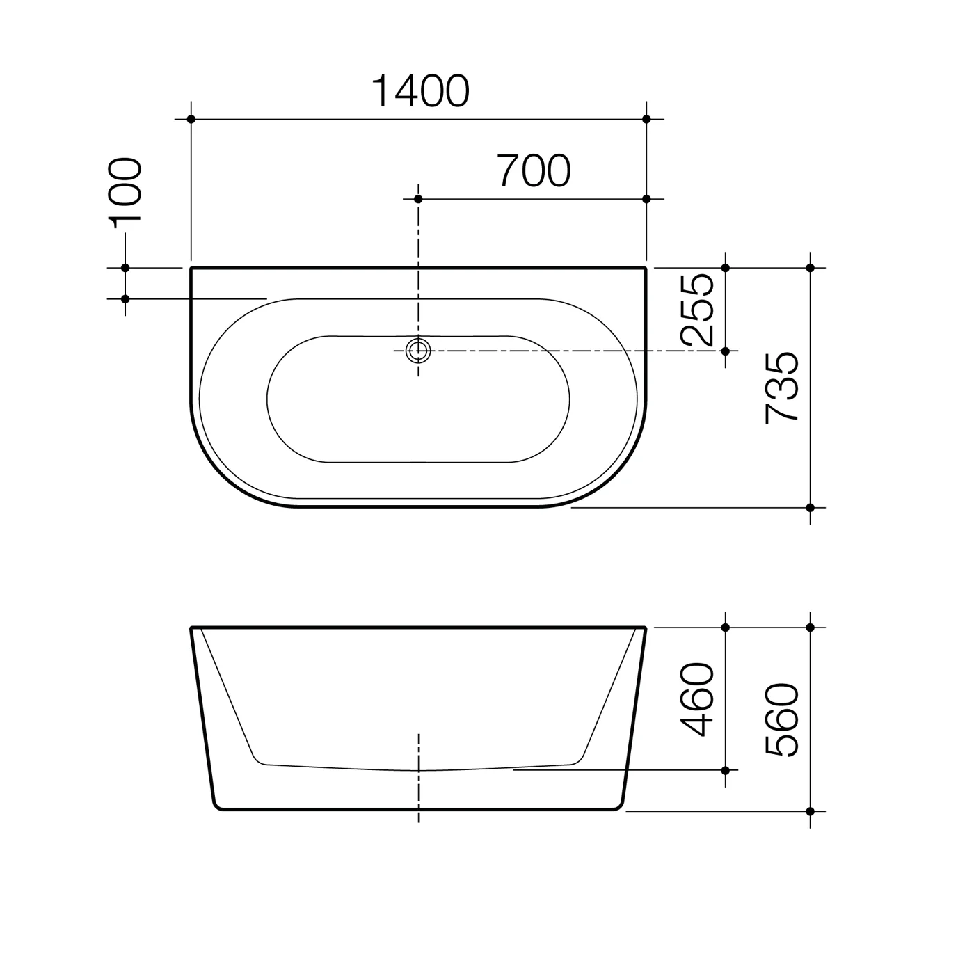 Urbane II Back to Wall Acrylic Bathtub - Image 3