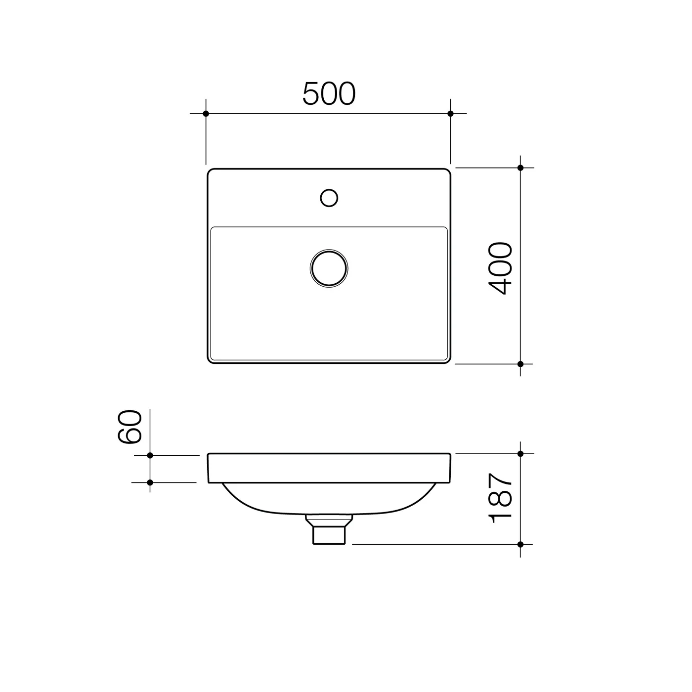Urbane II Inset Basin 500x400mm - Image 3