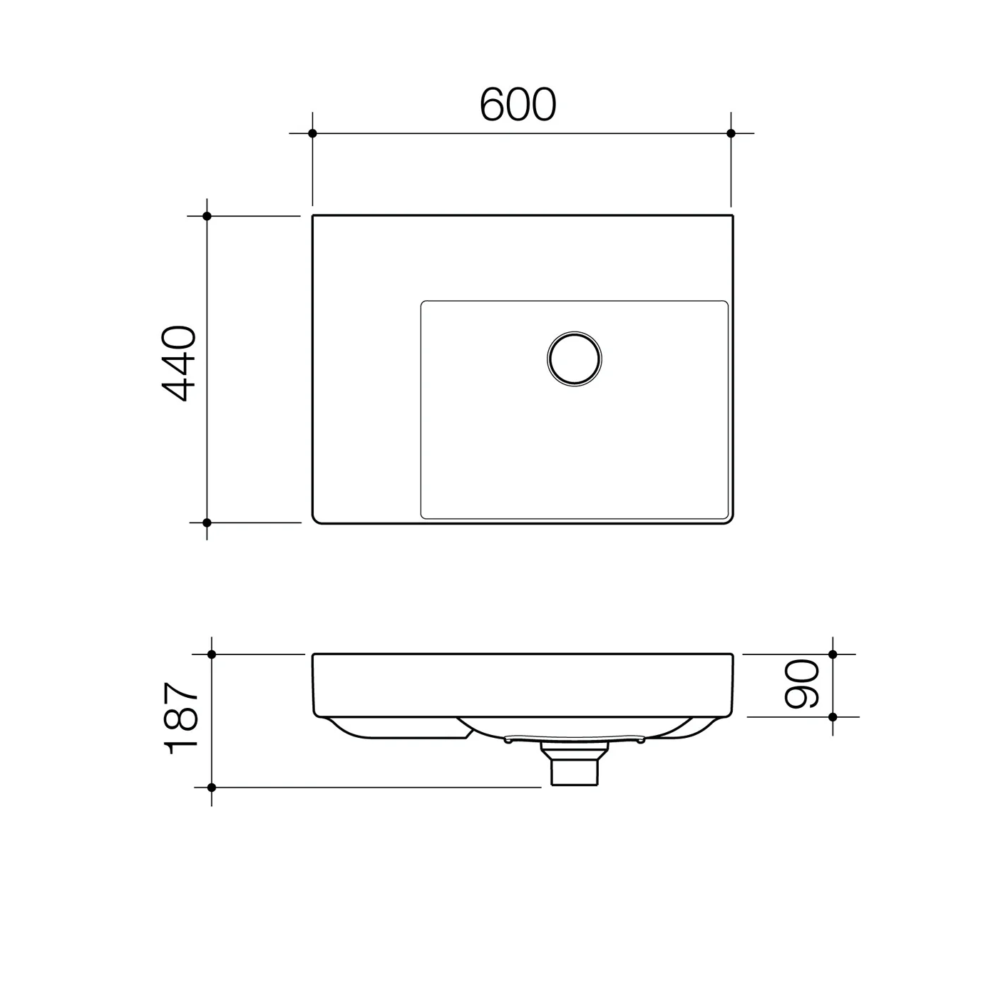 Urbane II Wall Hung Basin 600x440mm - Image 8