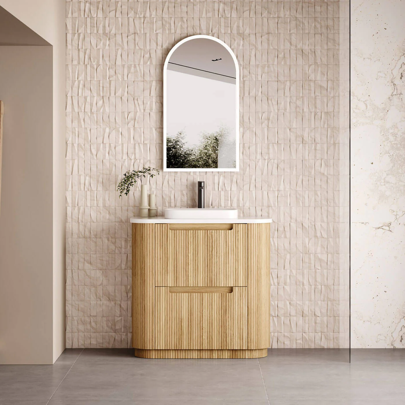 Varcelli Curved Fluted Floor Mounted Vanity - Image 3